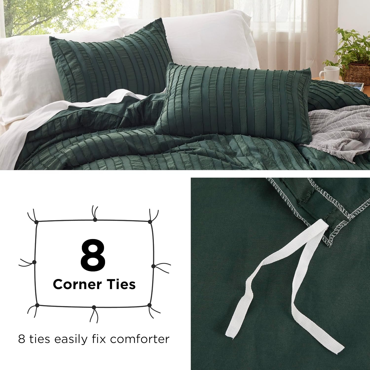 image:imageBedsure Textured Duvet Cover King Size Soft amp Breathable Comforter Cover for All Season 3 Pieces WrinkleResistant Zipper Bedding with 8 Corner Ties Olive Green12 Forest Green Stripe No Comforter