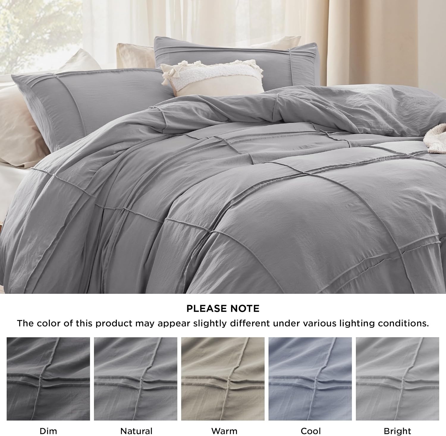 image:imageBedsure Textured Duvet Cover King Size Soft amp Breathable Comforter Cover for All Season 3 Pieces WrinkleResistant Zipper Bedding with 8 Corner Ties Olive Green09 Grey Grid No Comforter