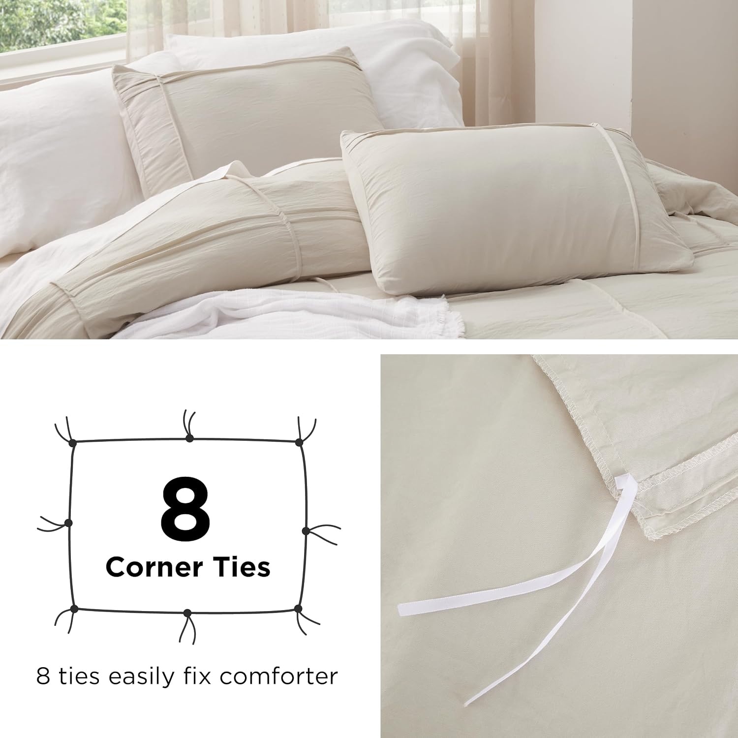 image:imageBedsure Textured Duvet Cover King Size Soft amp Breathable Comforter Cover for All Season 3 Pieces WrinkleResistant Zipper Bedding with 8 Corner Ties Olive Green10 White Grid No Comforter