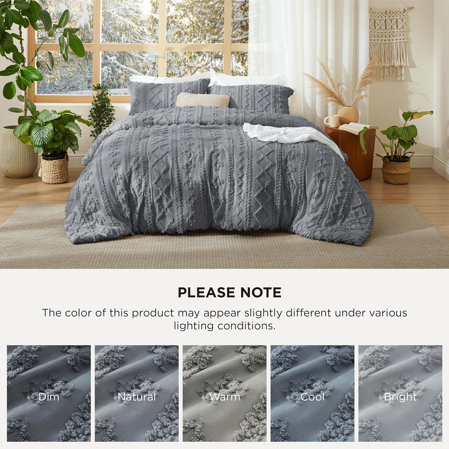 image:imageBedsure Tufted Boho Comforter Set Queen Size Beige Boho Bed Set GentleSoft 3 Pieces FarmhouseStyle Embroidery Bedding Gifts for Woman Soft Jacquard Kids Queen Comforter for All Seasons17 Grey Elegant