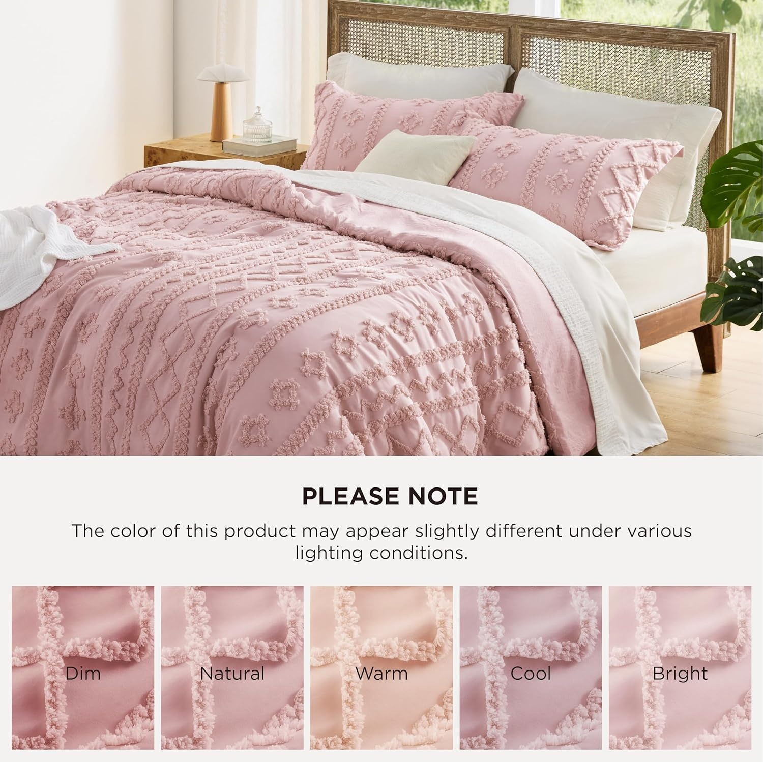 image:imageBedsure Tufted Boho Comforter Set Queen Size Beige Boho Bed Set GentleSoft 3 Pieces FarmhouseStyle Embroidery Bedding Gifts for Woman Soft Jacquard Kids Queen Comforter for All Seasons24 Pink Elegant