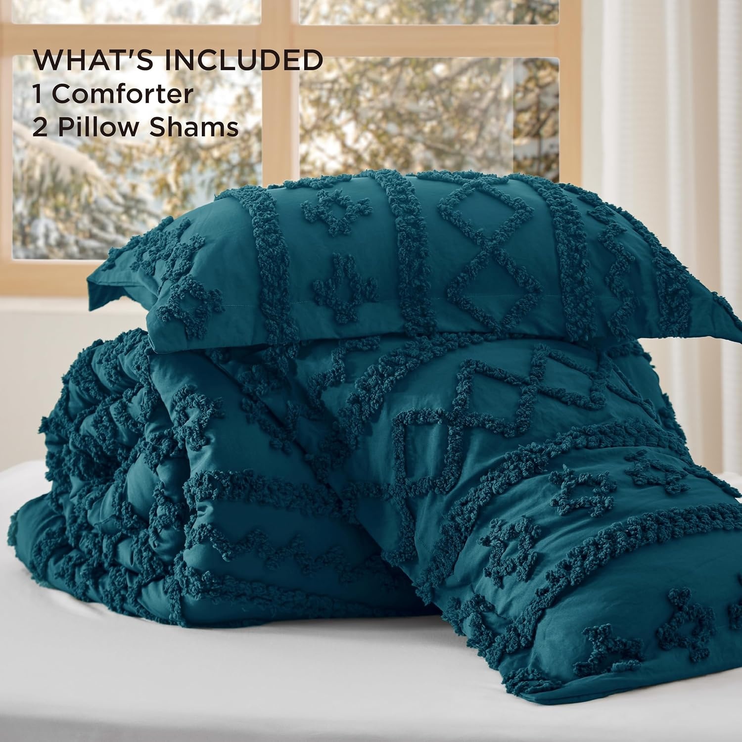 image:imageBedsure Tufted Boho Comforter Set Queen Size Beige Boho Bed Set GentleSoft 3 Pieces FarmhouseStyle Embroidery Bedding Gifts for Woman Soft Jacquard Kids Queen Comforter for All Seasons16 Teal Elegant