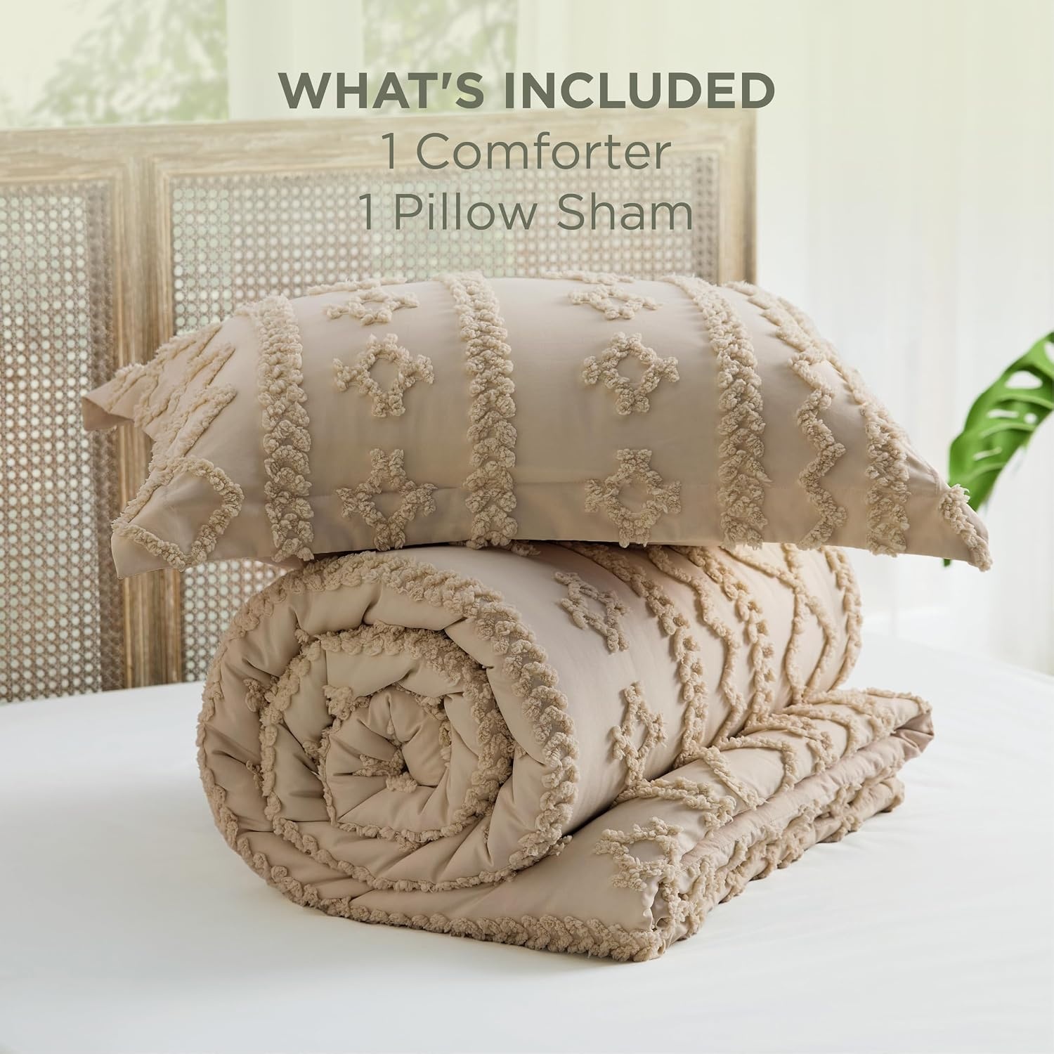 image:imageBedsure Tufted Boho Comforter Set Queen Size Beige Boho Bed Set GentleSoft 3 Pieces FarmhouseStyle Embroidery Bedding Gifts for Woman Soft Jacquard Kids Queen Comforter for All Seasons09 Light Brown Elegant