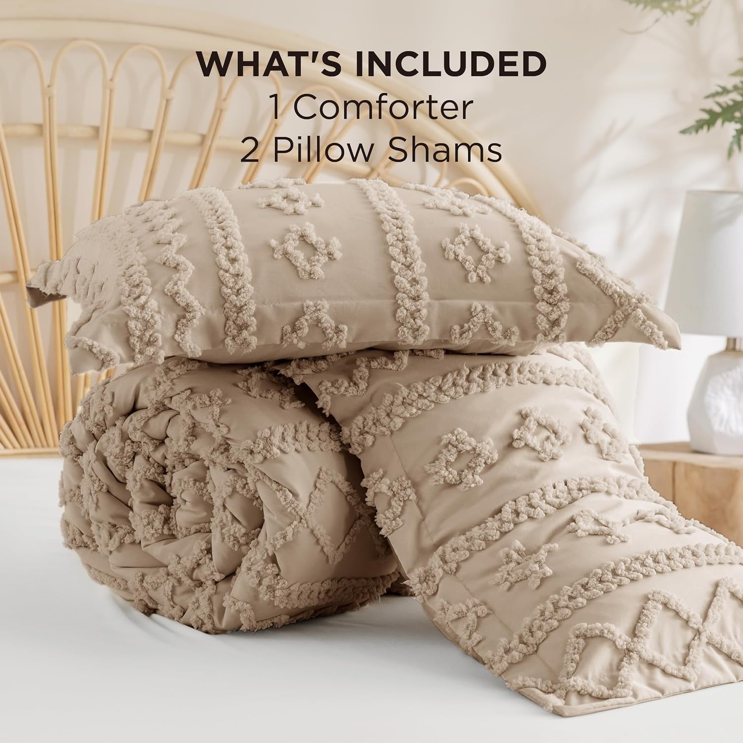 image:imageBedsure Tufted Boho Comforter Set Queen Size Beige Boho Bed Set GentleSoft 3 Pieces FarmhouseStyle Embroidery Bedding Gifts for Woman Soft Jacquard Kids Queen Comforter for All Seasons09 Light Brown Elegant