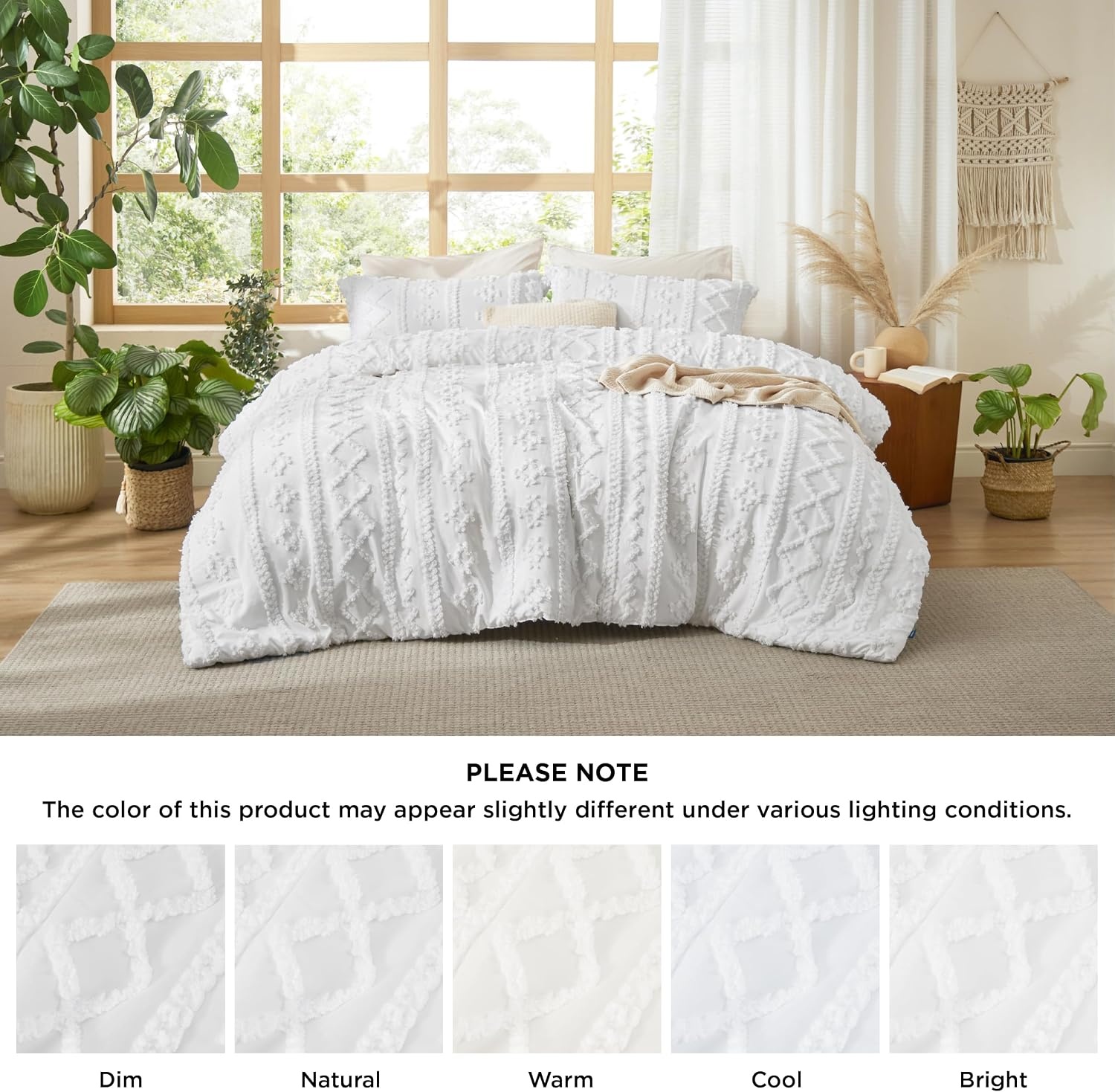 image:imageBedsure Tufted Boho Comforter Set Queen Size Beige Boho Bed Set GentleSoft 3 Pieces FarmhouseStyle Embroidery Bedding Gifts for Woman Soft Jacquard Kids Queen Comforter for All Seasons02 Bright White Elegant