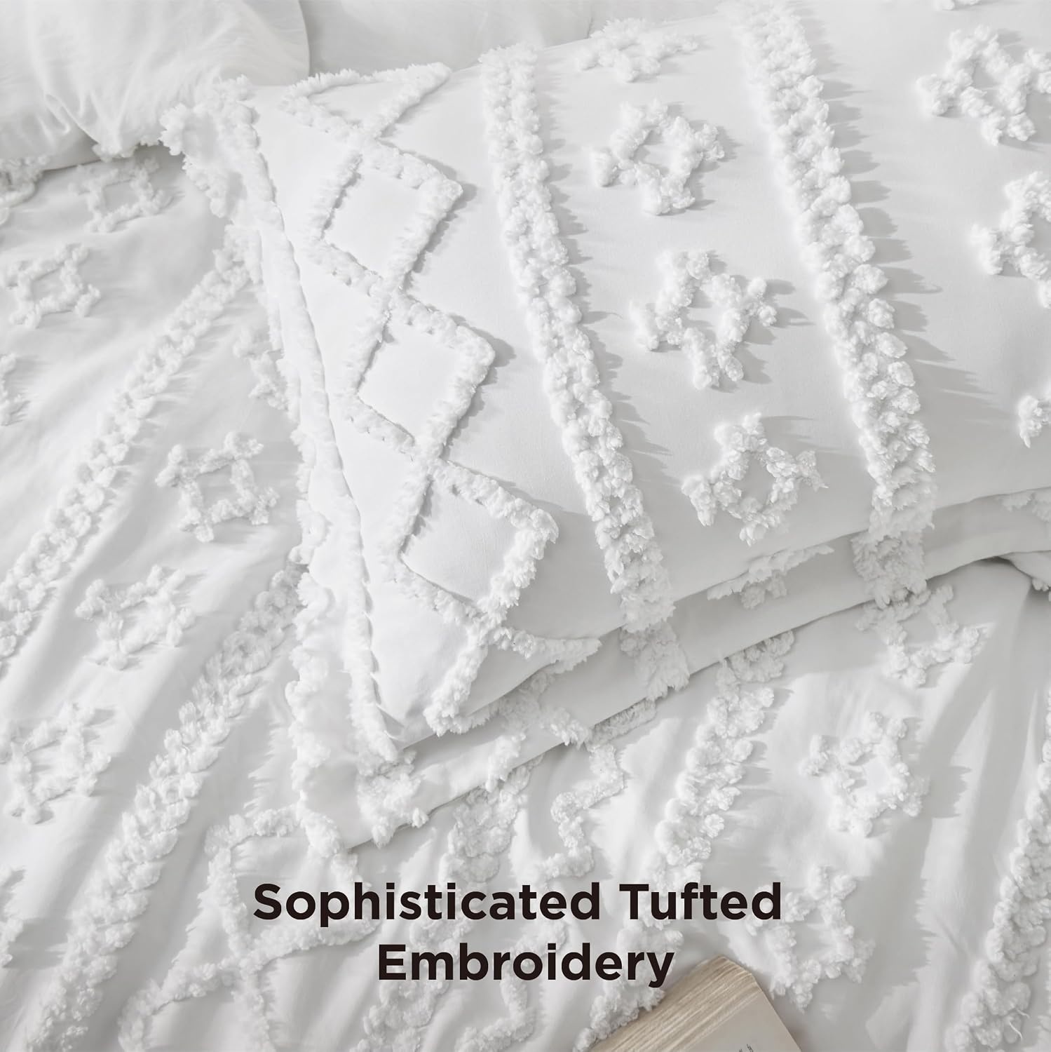 image:imageBedsure Tufted Boho Comforter Set Queen Size Beige Boho Bed Set GentleSoft 3 Pieces FarmhouseStyle Embroidery Bedding Gifts for Woman Soft Jacquard Kids Queen Comforter for All Seasons02 Bright White Elegant