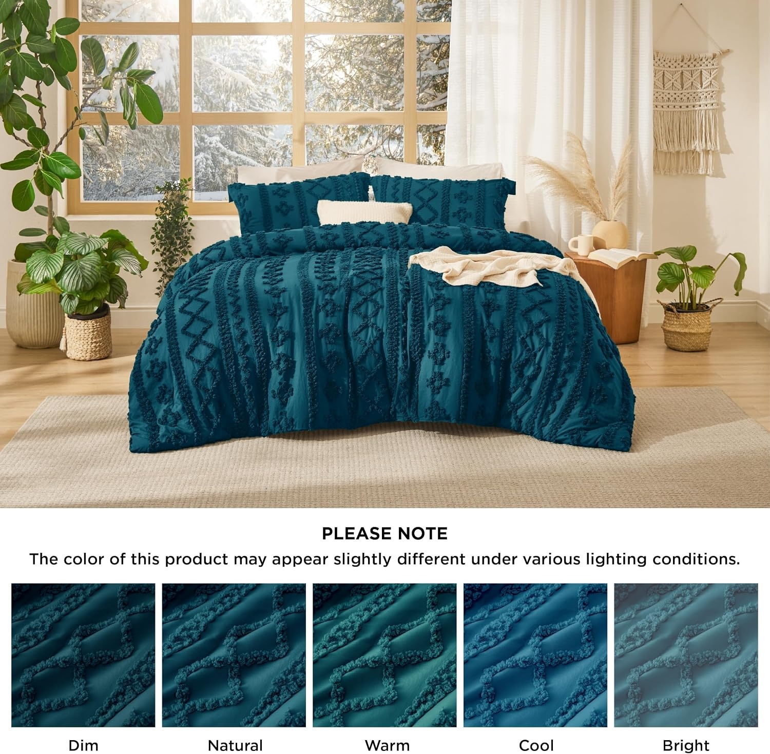 image:imageBedsure Tufted Boho Comforter Set Queen Size Beige Boho Bed Set GentleSoft 3 Pieces FarmhouseStyle Embroidery Bedding Gifts for Woman Soft Jacquard Kids Queen Comforter for All Seasons16 Teal Elegant