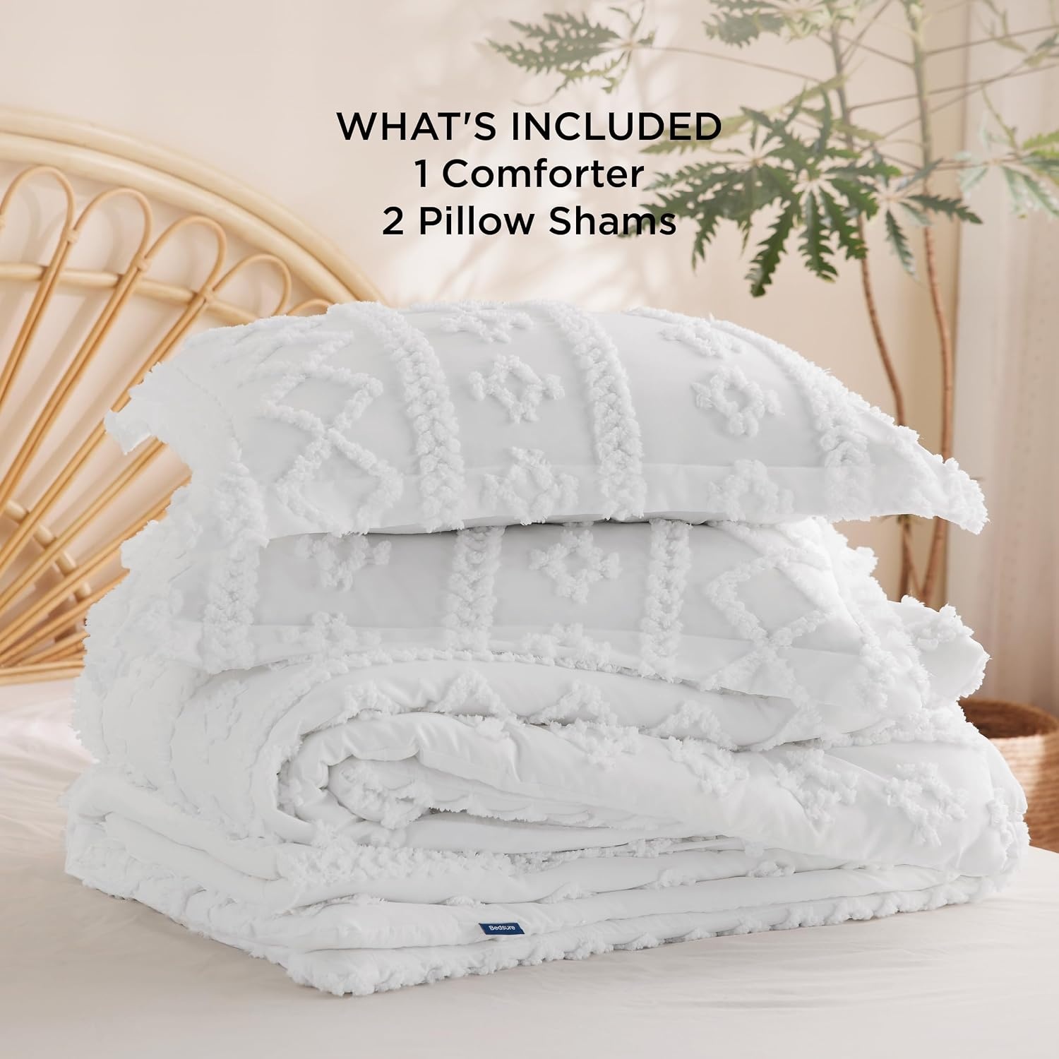 image:imageBedsure Tufted Boho Comforter Set Queen Size Beige Boho Bed Set GentleSoft 3 Pieces FarmhouseStyle Embroidery Bedding Gifts for Woman Soft Jacquard Kids Queen Comforter for All Seasons02 Bright White Elegant