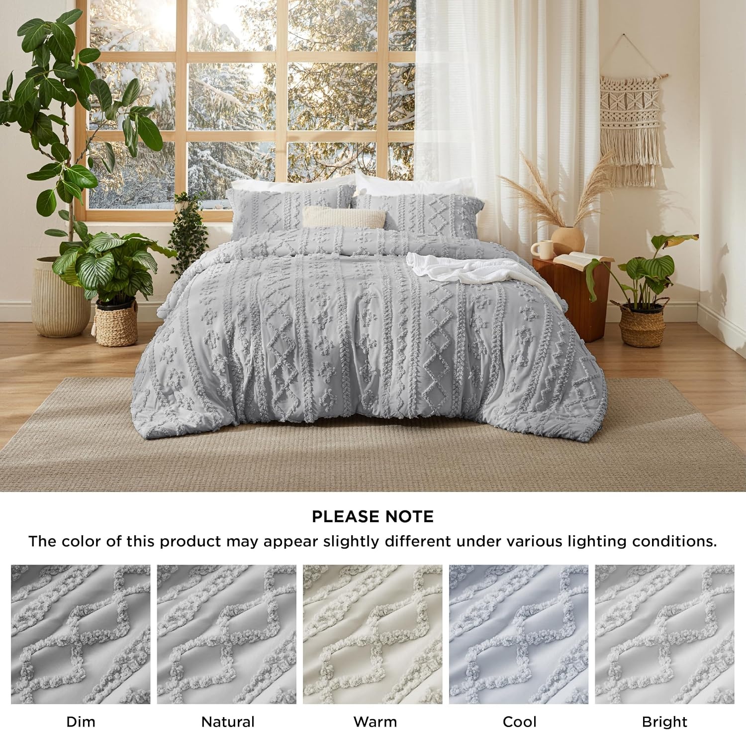 image:imageBedsure Tufted Boho Comforter Set Queen Size Beige Boho Bed Set GentleSoft 3 Pieces FarmhouseStyle Embroidery Bedding Gifts for Woman Soft Jacquard Kids Queen Comforter for All Seasons18 Light Grey Elegant