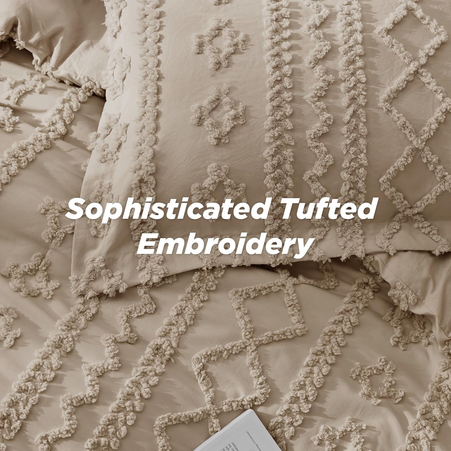 image:imageBedsure Tufted Boho Comforter Set Queen Size Beige Boho Bed Set GentleSoft 3 Pieces FarmhouseStyle Embroidery Bedding Gifts for Woman Soft Jacquard Kids Queen Comforter for All Seasons09 Light Brown Elegant