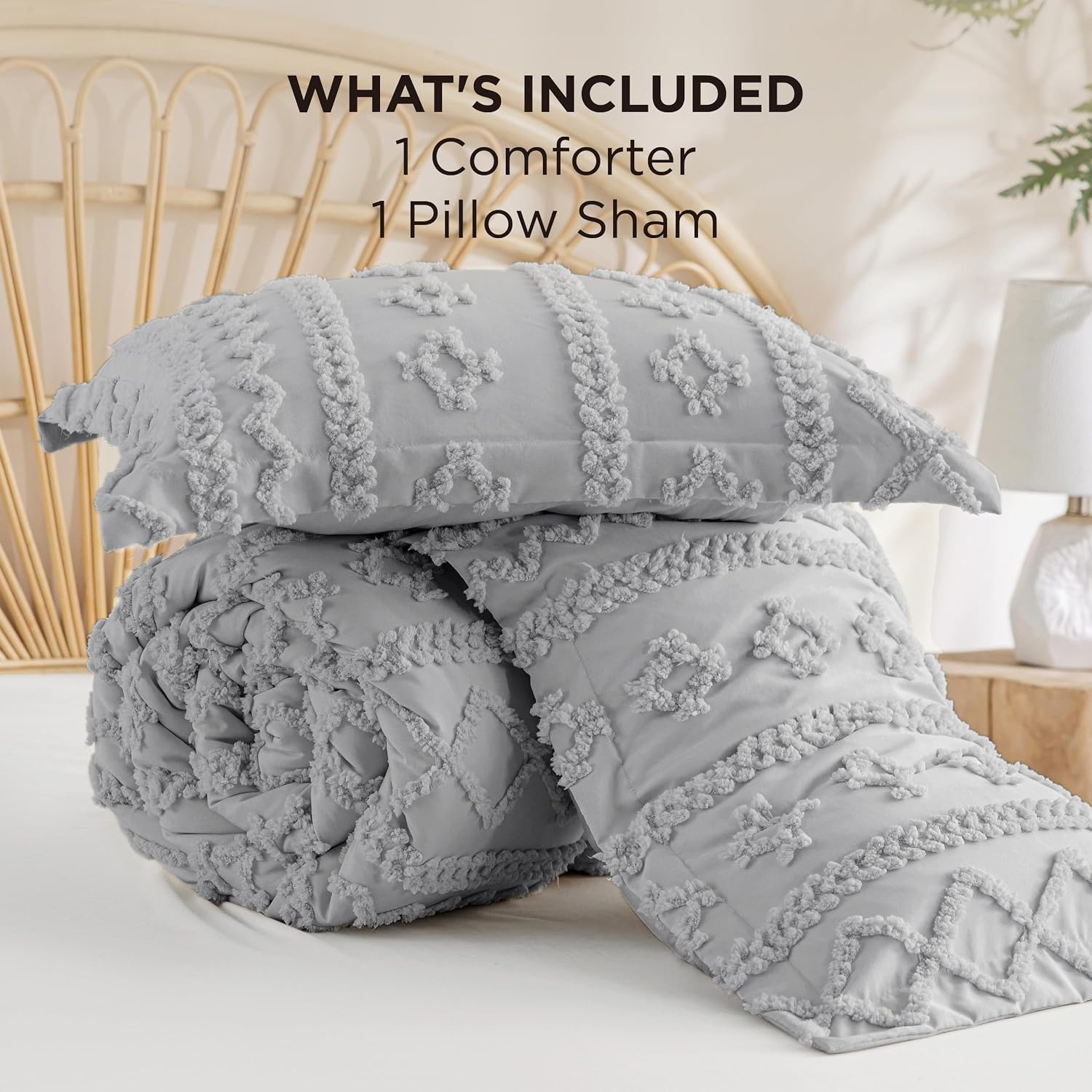 image:imageBedsure Tufted Boho Comforter Set Queen Size Beige Boho Bed Set GentleSoft 3 Pieces FarmhouseStyle Embroidery Bedding Gifts for Woman Soft Jacquard Kids Queen Comforter for All Seasons18 Light Grey Elegant