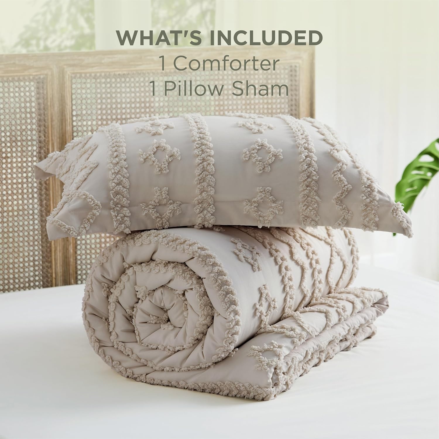 image:imageBedsure Tufted Boho Comforter Set Queen Size Beige Boho Bed Set GentleSoft 3 Pieces FarmhouseStyle Embroidery Bedding Gifts for Woman Soft Jacquard Kids Queen Comforter for All Seasons08 Linen Elegant