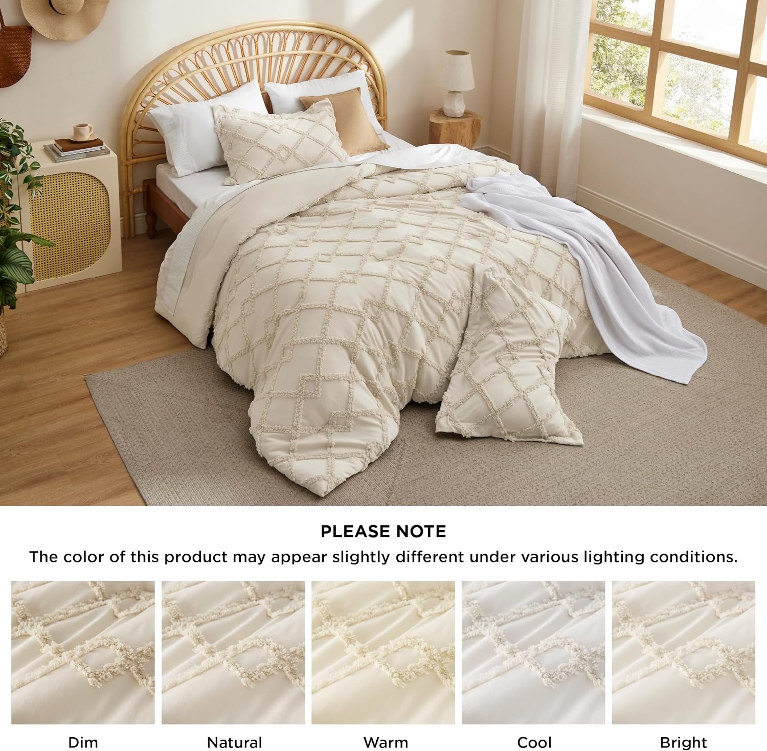 image:imageBedsure Tufted Boho Comforter Set Queen Size Beige Boho Bed Set GentleSoft 3 Pieces FarmhouseStyle Embroidery Bedding Gifts for Woman Soft Jacquard Kids Queen Comforter for All SeasonsBeige and White