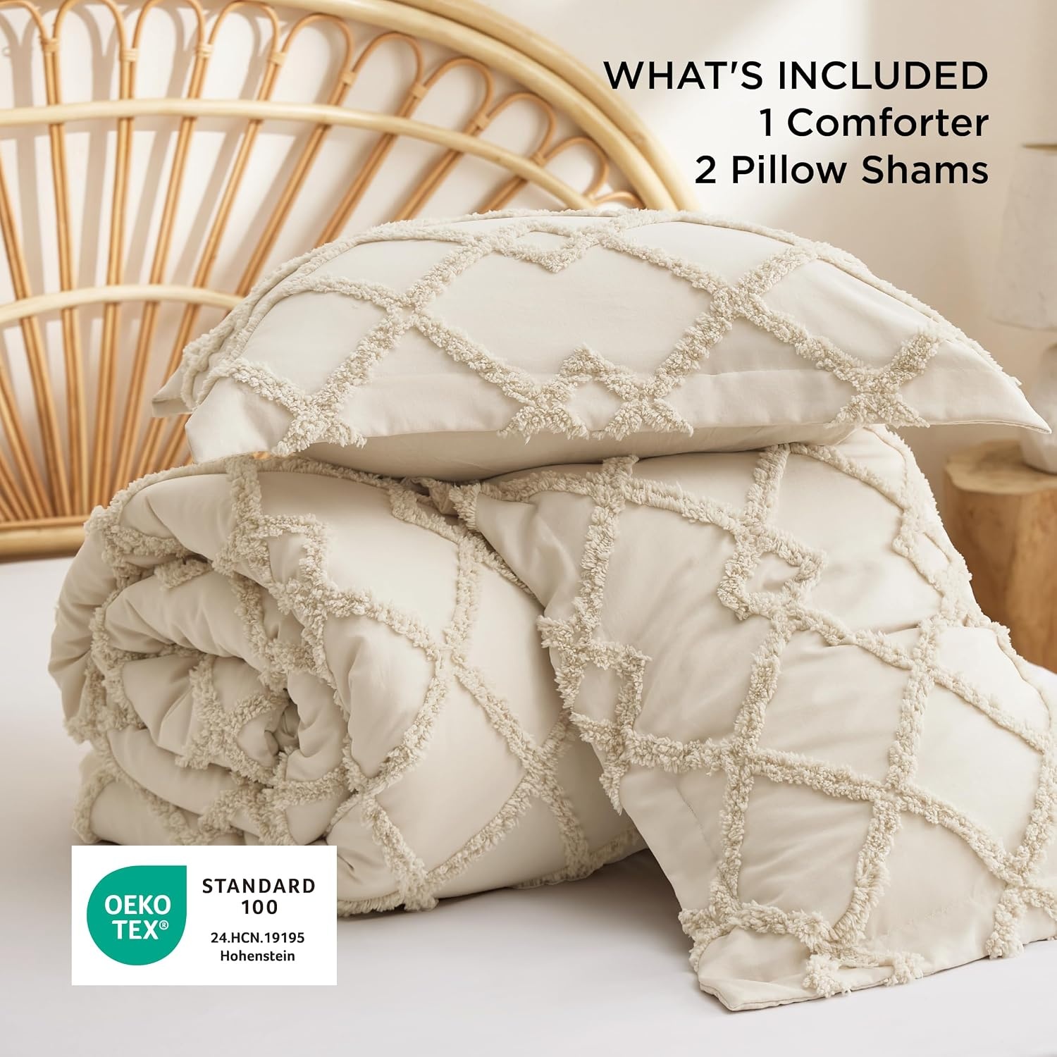 image:imageBedsure Tufted Boho Comforter Set Queen Size Beige Boho Bed Set GentleSoft 3 Pieces FarmhouseStyle Embroidery Bedding Gifts for Woman Soft Jacquard Kids Queen Comforter for All SeasonsBeige and White