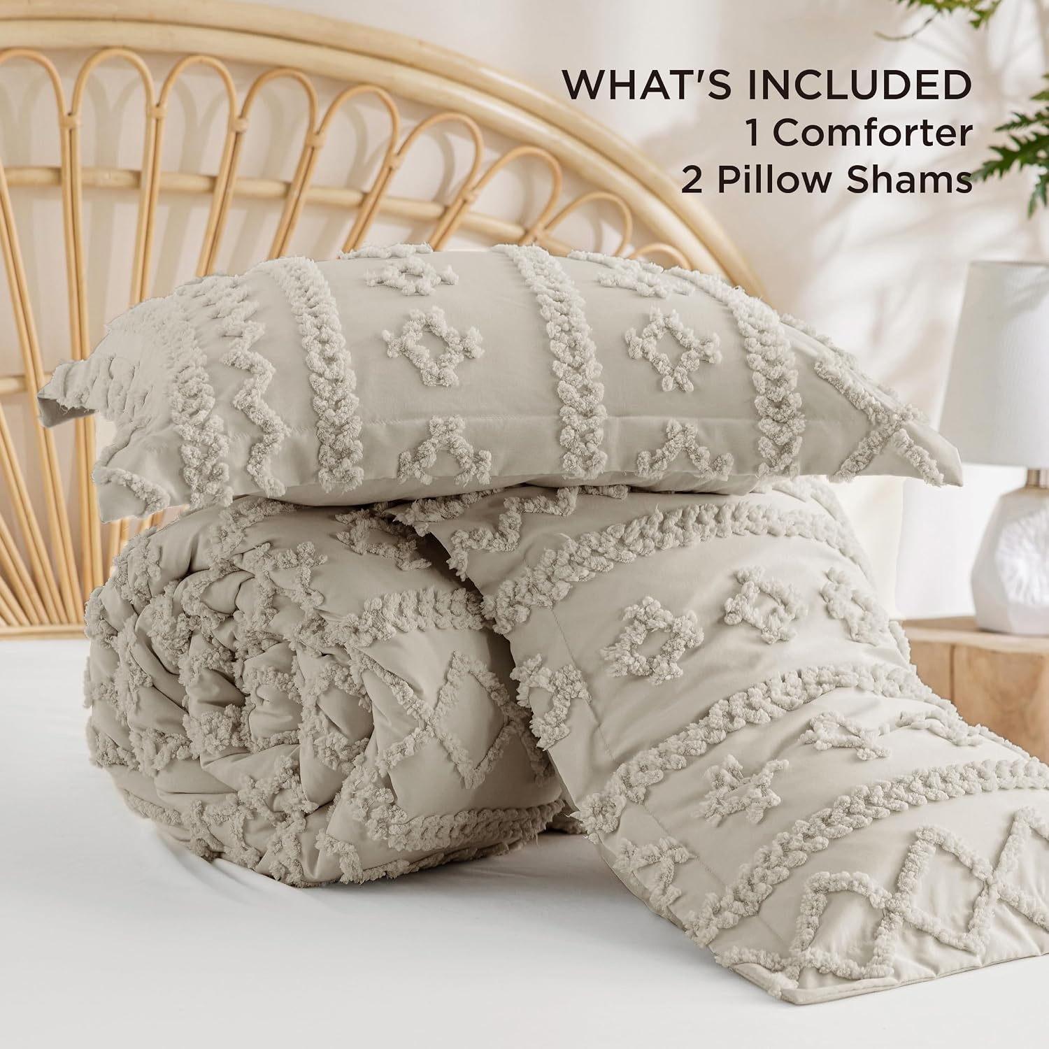 image:imageBedsure Tufted Boho Comforter Set Queen Size Beige Boho Bed Set GentleSoft 3 Pieces FarmhouseStyle Embroidery Bedding Gifts for Woman Soft Jacquard Kids Queen Comforter for All Seasons08 Linen Elegant