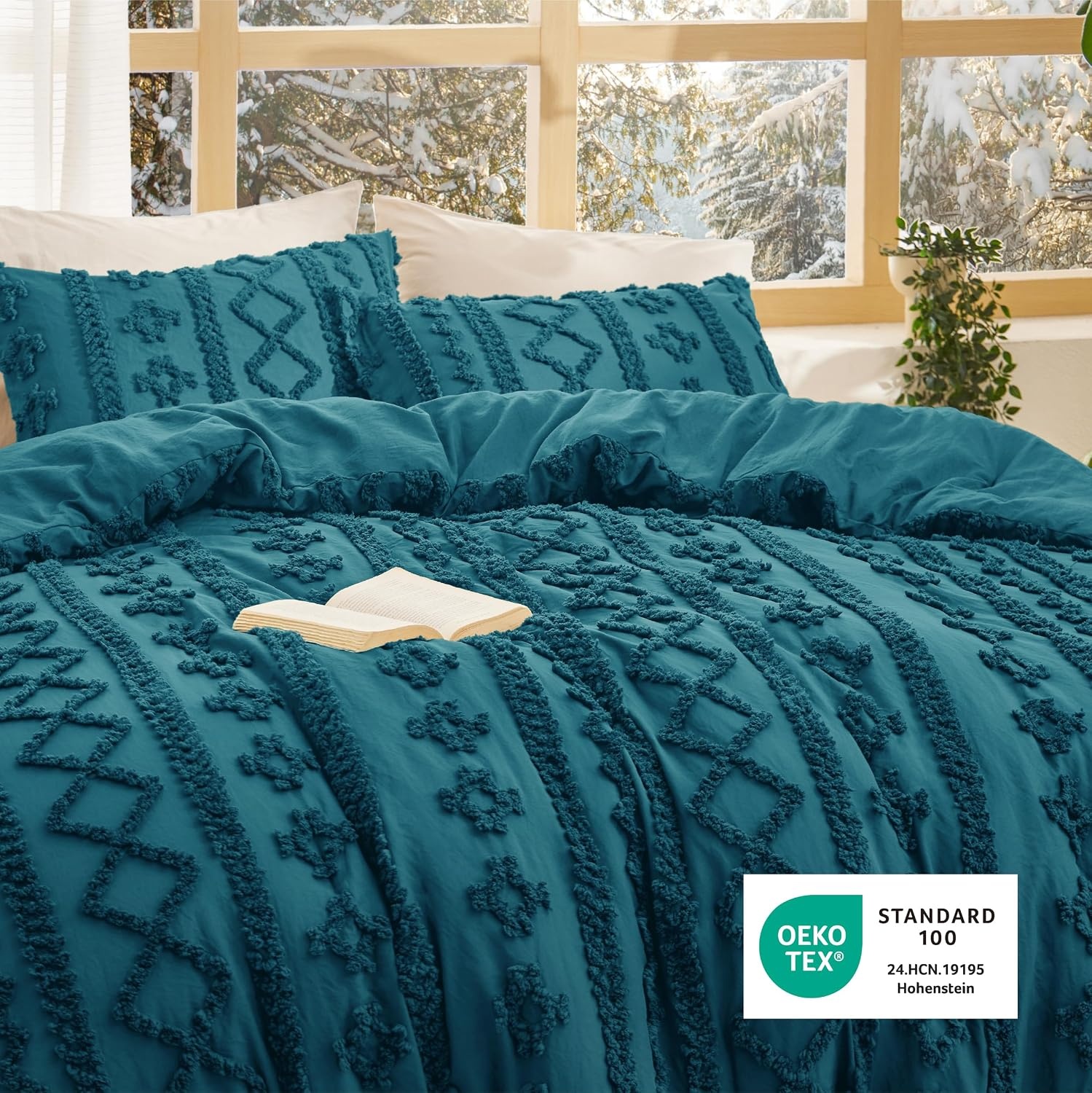image:imageBedsure Tufted Boho Comforter Set Queen Size Beige Boho Bed Set GentleSoft 3 Pieces FarmhouseStyle Embroidery Bedding Gifts for Woman Soft Jacquard Kids Queen Comforter for All Seasons16 Teal Elegant