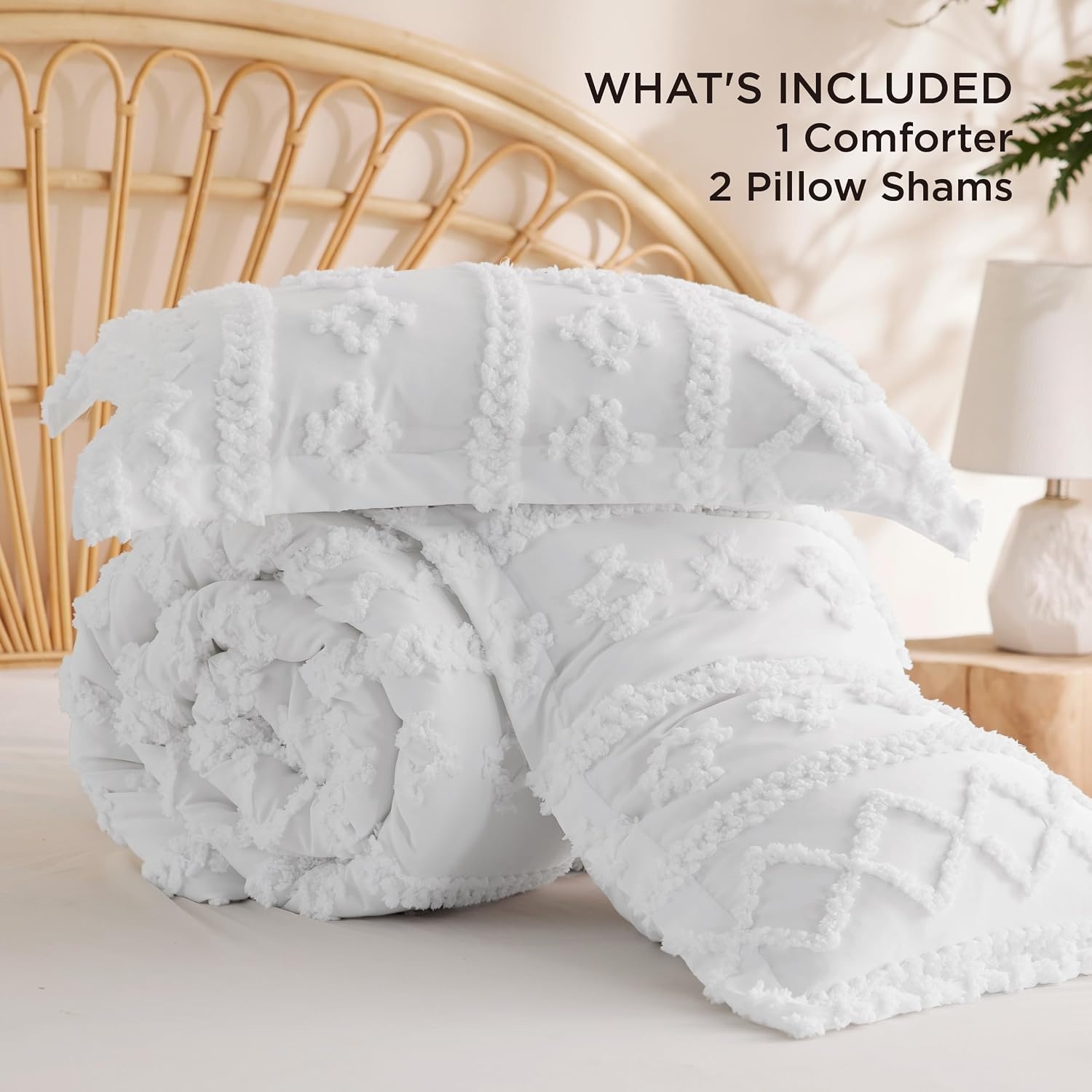 image:imageBedsure Tufted Boho Comforter Set Queen Size Beige Boho Bed Set GentleSoft 3 Pieces FarmhouseStyle Embroidery Bedding Gifts for Woman Soft Jacquard Kids Queen Comforter for All Seasons02 Bright White Elegant