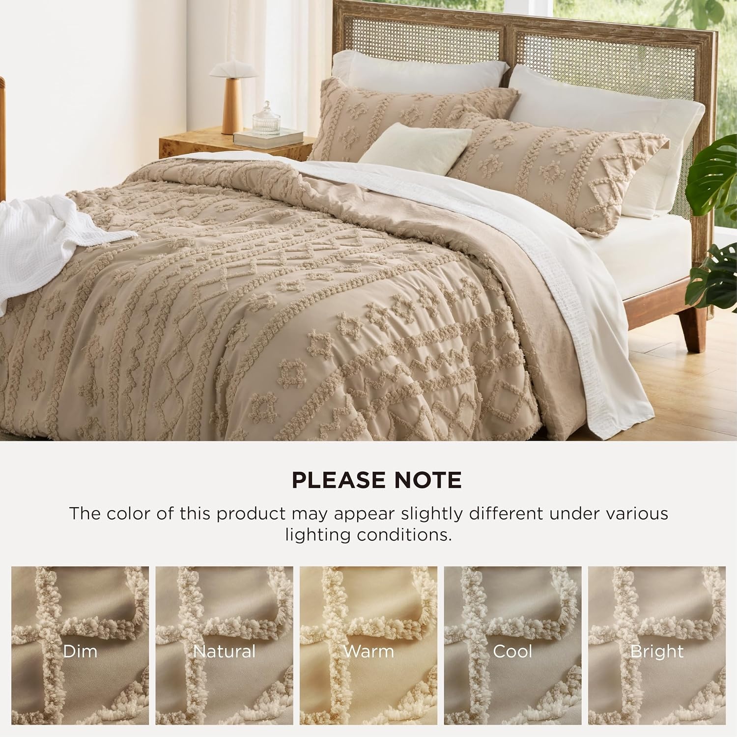 image:imageBedsure Tufted Boho Comforter Set Queen Size Beige Boho Bed Set GentleSoft 3 Pieces FarmhouseStyle Embroidery Bedding Gifts for Woman Soft Jacquard Kids Queen Comforter for All Seasons09 Light Brown Elegant