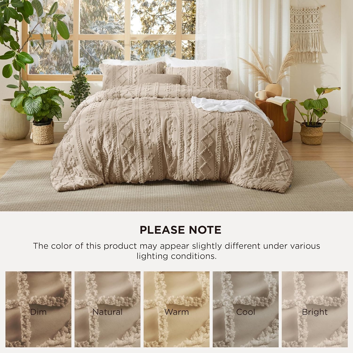 image:imageBedsure Tufted Boho Comforter Set Queen Size Beige Boho Bed Set GentleSoft 3 Pieces FarmhouseStyle Embroidery Bedding Gifts for Woman Soft Jacquard Kids Queen Comforter for All Seasons09 Light Brown Elegant