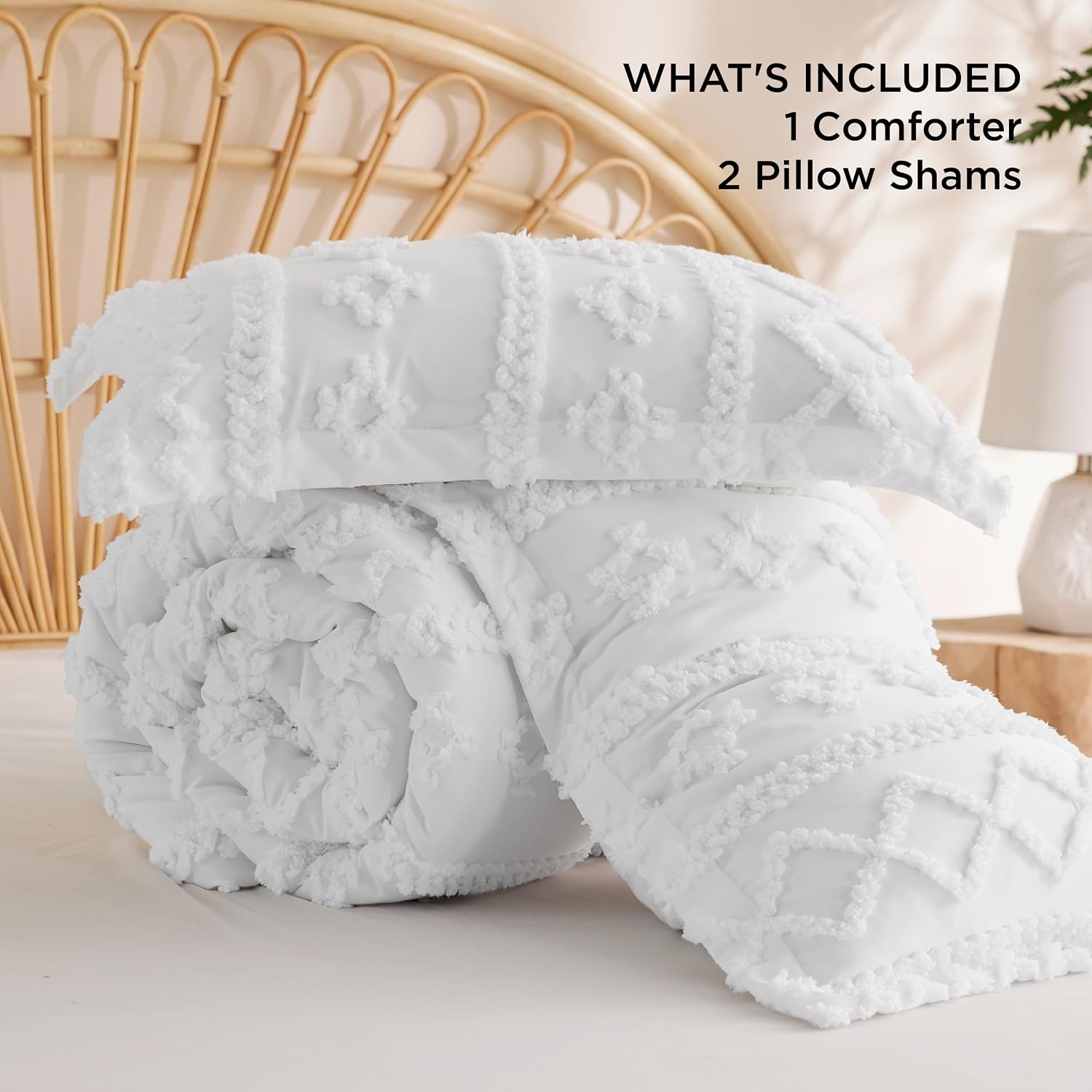 image:imageBedsure Tufted Boho Comforter Set Queen Size Beige Boho Bed Set GentleSoft 3 Pieces FarmhouseStyle Embroidery Bedding Gifts for Woman Soft Jacquard Kids Queen Comforter for All Seasons02 Bright White Elegant