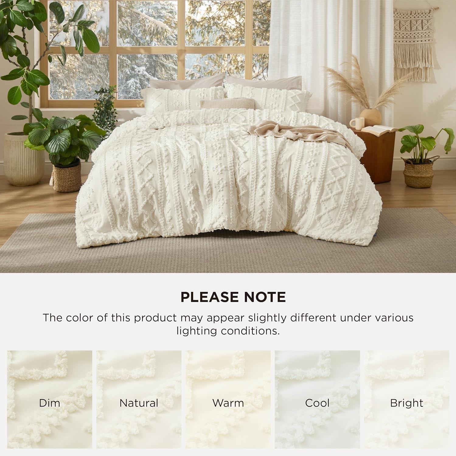 image:imageBedsure Tufted Boho Comforter Set Queen Size Beige Boho Bed Set GentleSoft 3 Pieces FarmhouseStyle Embroidery Bedding Gifts for Woman Soft Jacquard Kids Queen Comforter for All Seasons11 White Elegant