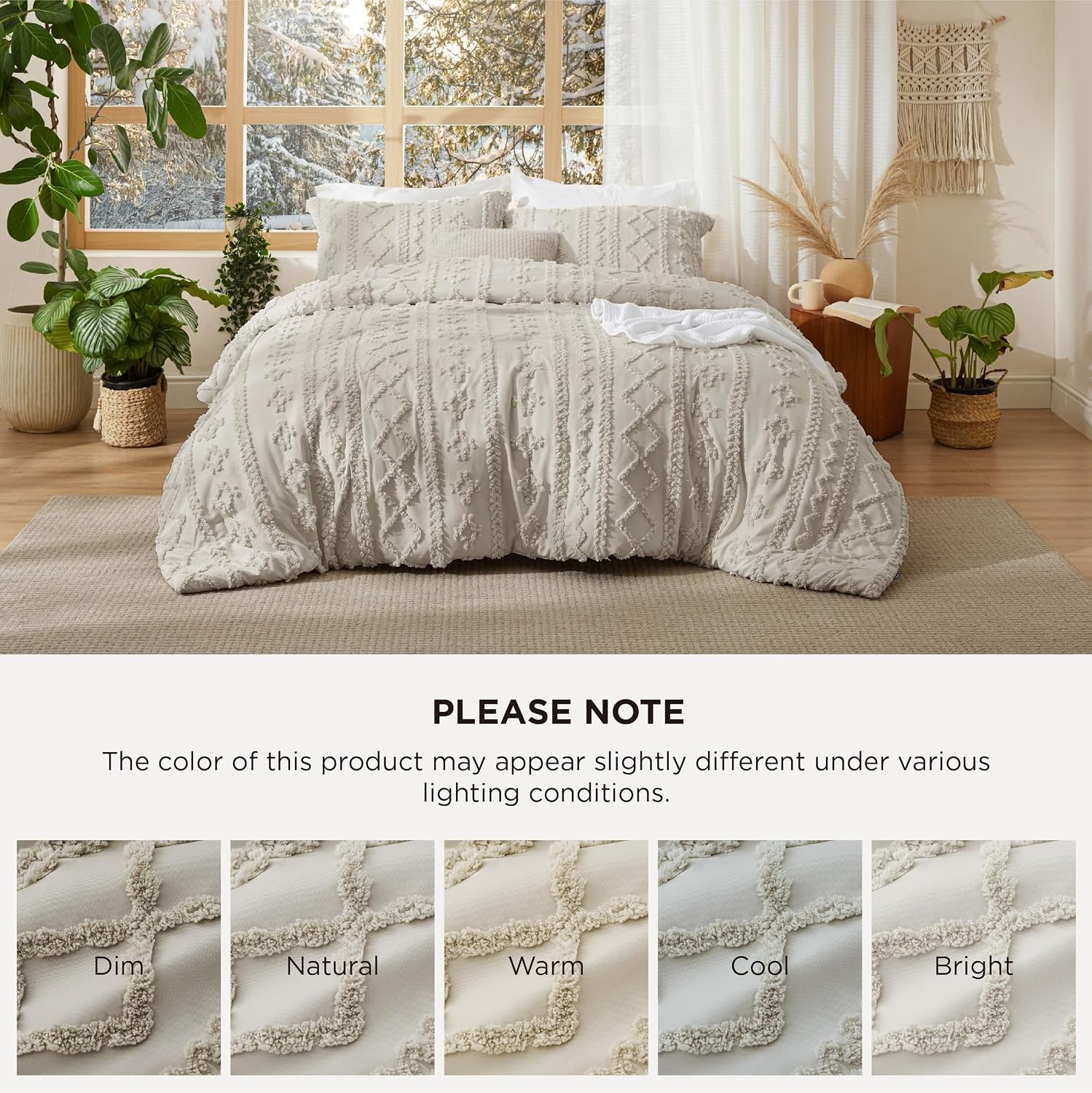 image:imageBedsure Tufted Boho Comforter Set Queen Size Beige Boho Bed Set GentleSoft 3 Pieces FarmhouseStyle Embroidery Bedding Gifts for Woman Soft Jacquard Kids Queen Comforter for All Seasons08 Linen Elegant