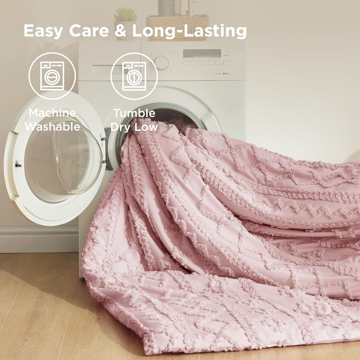 image:imageBedsure Tufted Boho Comforter Set Queen Size Beige Boho Bed Set GentleSoft 3 Pieces FarmhouseStyle Embroidery Bedding Gifts for Woman Soft Jacquard Kids Queen Comforter for All Seasons24 Pink Elegant