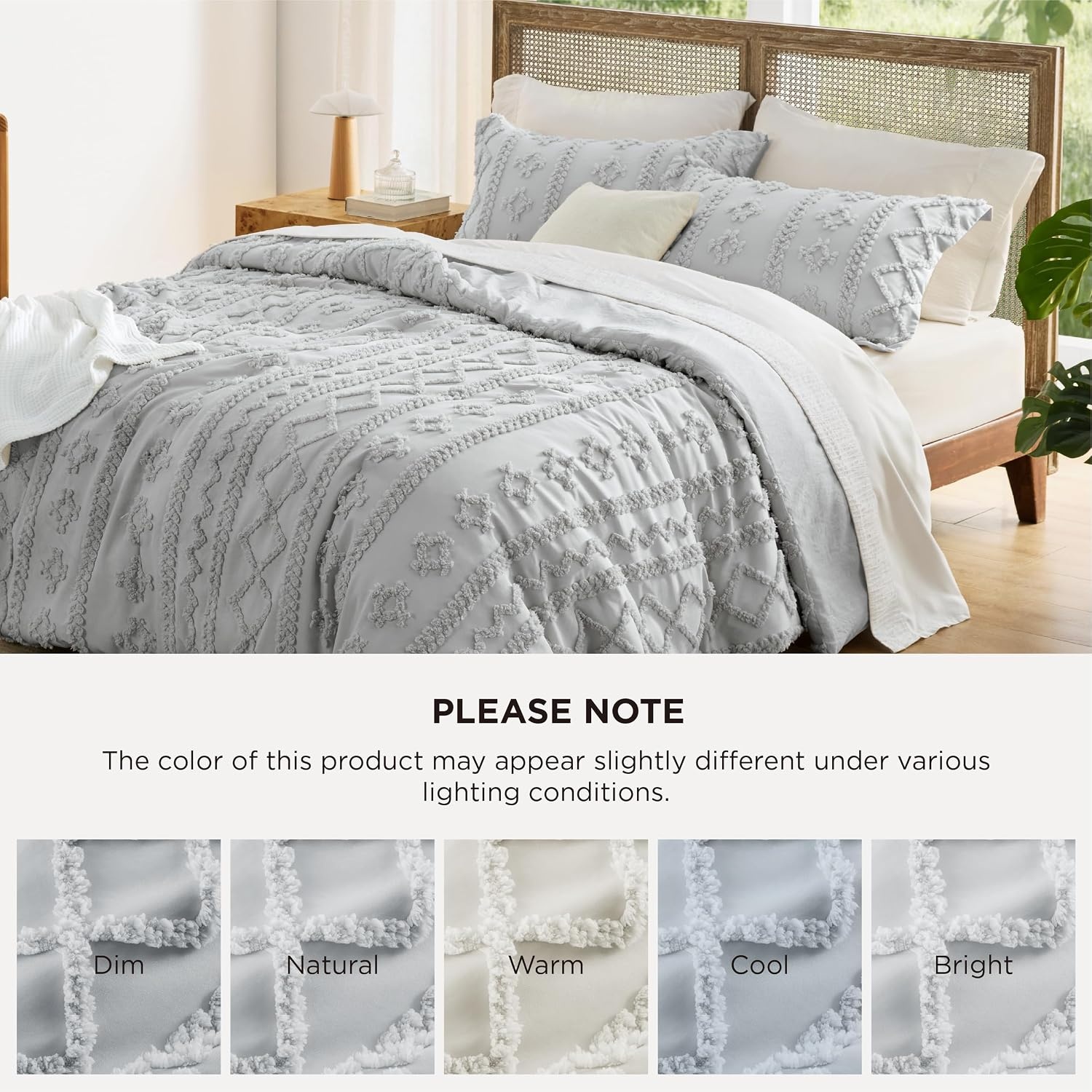 image:imageBedsure Tufted Boho Comforter Set Queen Size Beige Boho Bed Set GentleSoft 3 Pieces FarmhouseStyle Embroidery Bedding Gifts for Woman Soft Jacquard Kids Queen Comforter for All Seasons18 Light Grey Elegant
