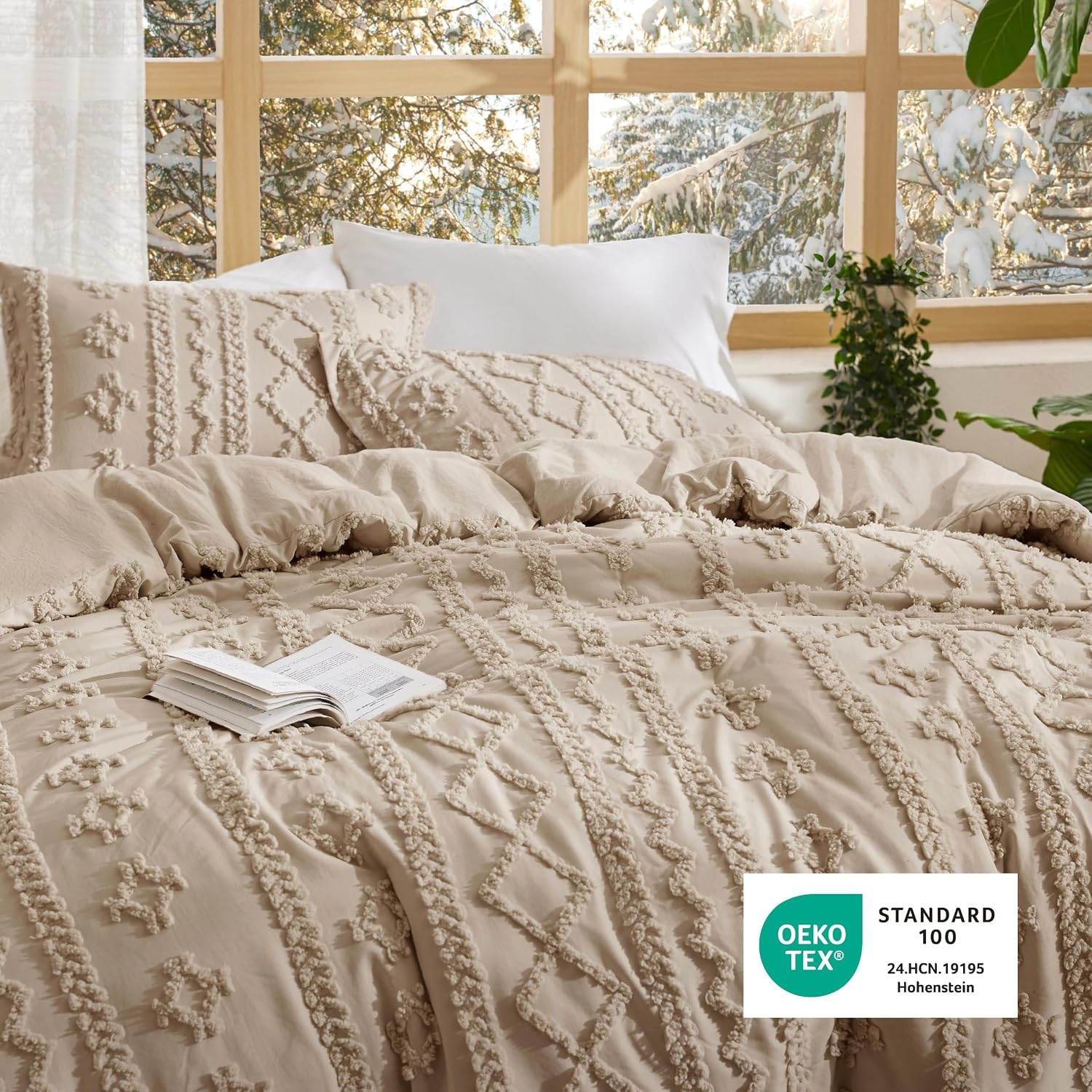 image:imageBedsure Tufted Boho Comforter Set Queen Size Beige Boho Bed Set GentleSoft 3 Pieces FarmhouseStyle Embroidery Bedding Gifts for Woman Soft Jacquard Kids Queen Comforter for All Seasons09 Light Brown Elegant