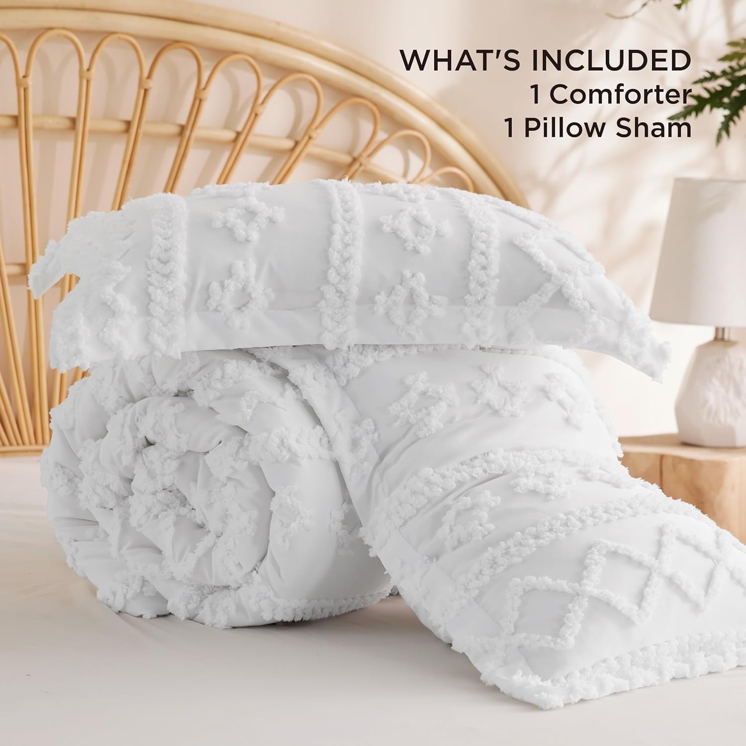 image:imageBedsure Tufted Boho Comforter Set Queen Size Beige Boho Bed Set GentleSoft 3 Pieces FarmhouseStyle Embroidery Bedding Gifts for Woman Soft Jacquard Kids Queen Comforter for All Seasons02 Bright White Elegant