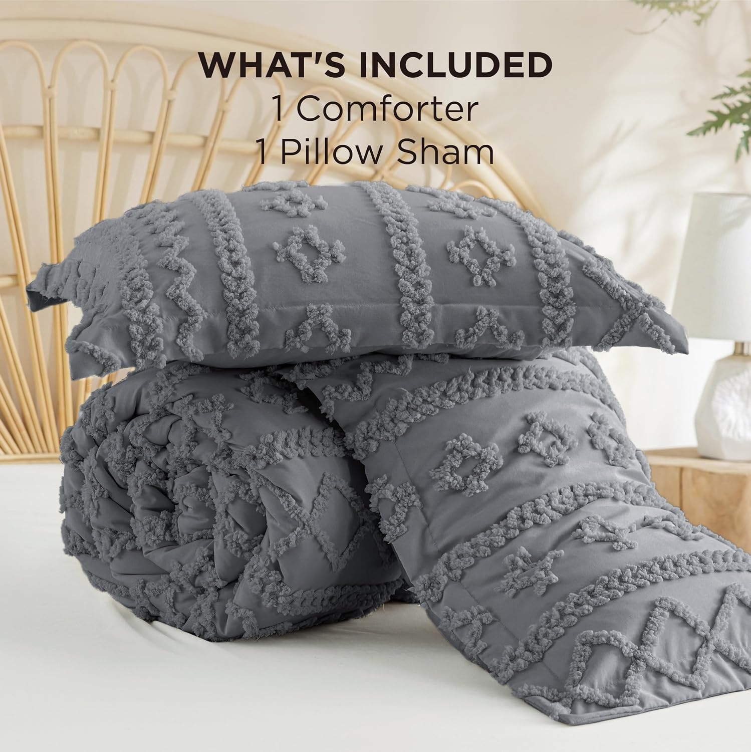 image:imageBedsure Tufted Boho Comforter Set Queen Size Beige Boho Bed Set GentleSoft 3 Pieces FarmhouseStyle Embroidery Bedding Gifts for Woman Soft Jacquard Kids Queen Comforter for All Seasons17 Grey Elegant