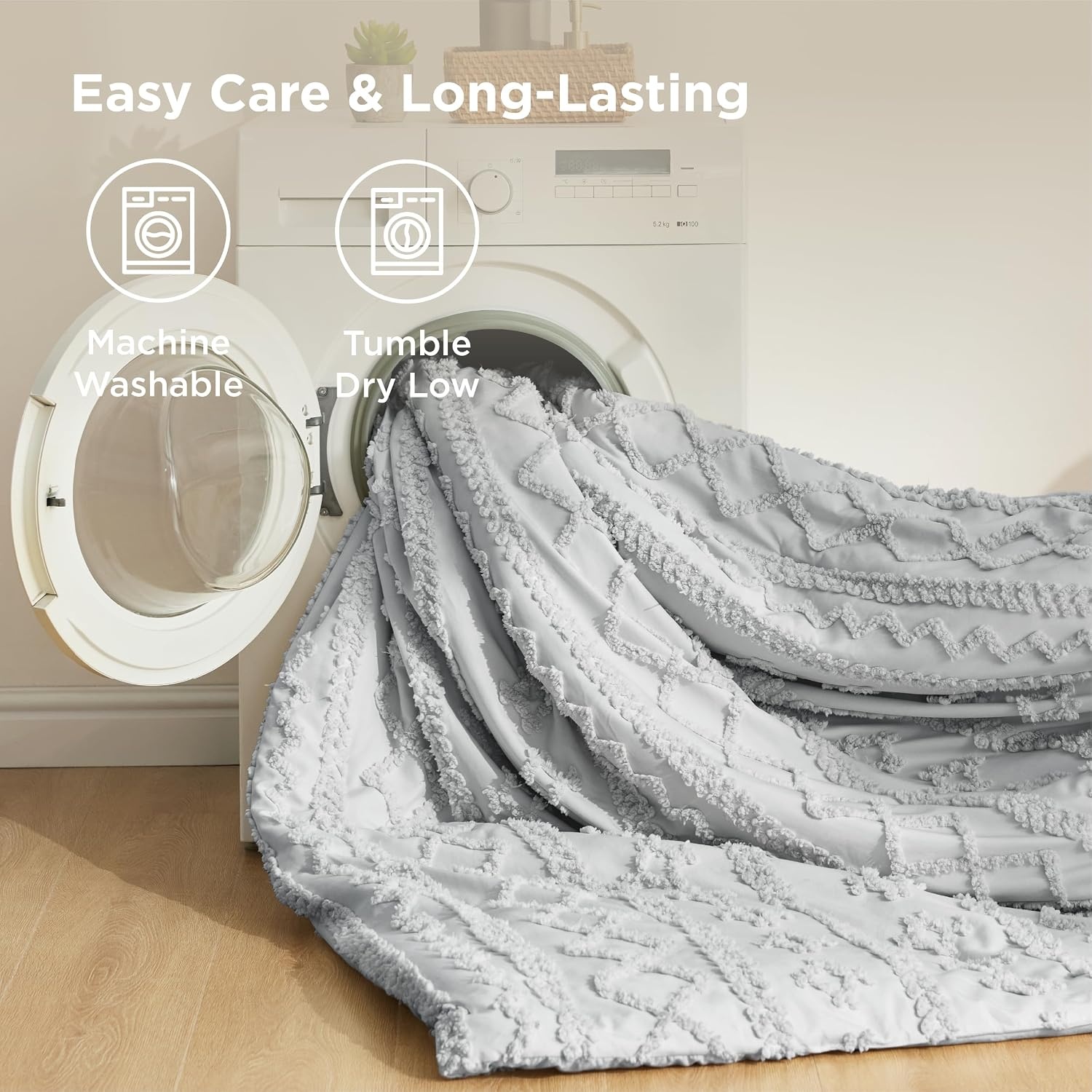 image:imageBedsure Tufted Boho Comforter Set Queen Size Beige Boho Bed Set GentleSoft 3 Pieces FarmhouseStyle Embroidery Bedding Gifts for Woman Soft Jacquard Kids Queen Comforter for All Seasons18 Light Grey Elegant