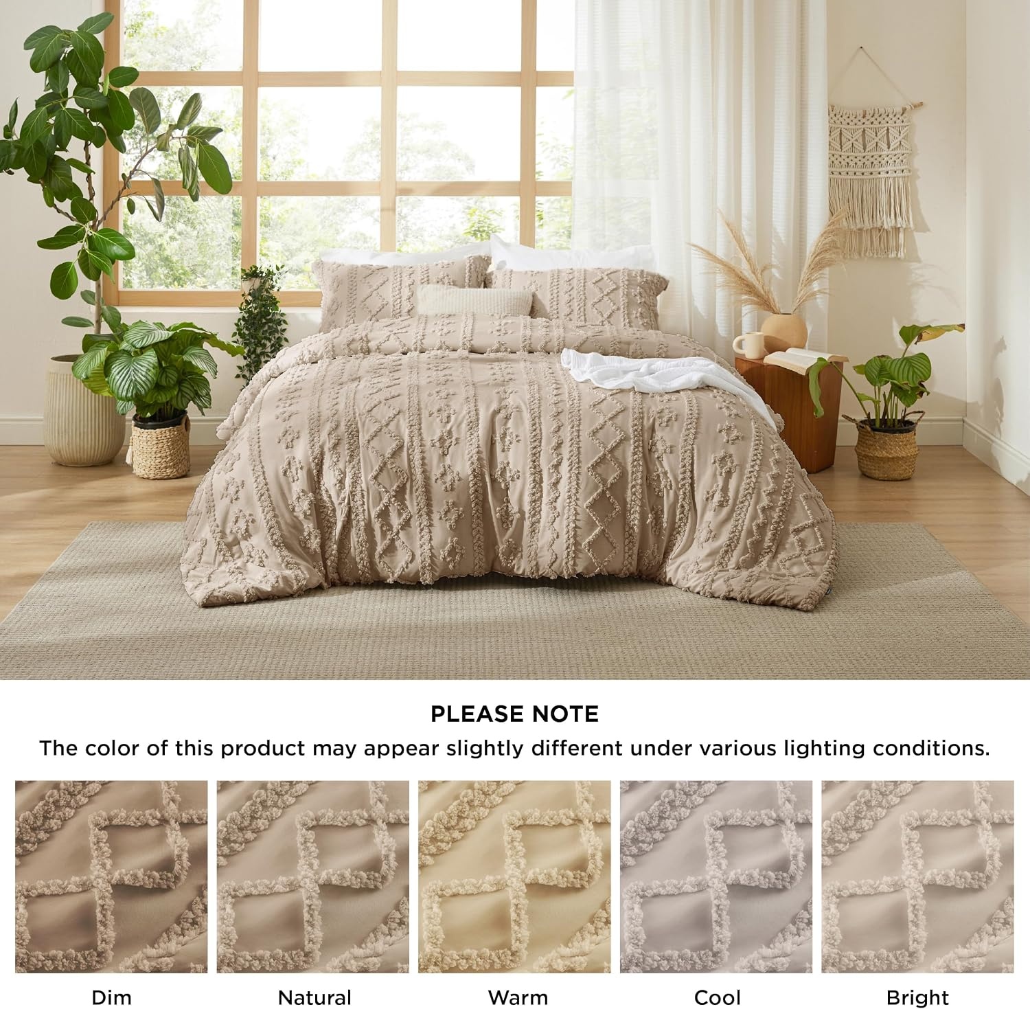 image:imageBedsure Tufted Boho Comforter Set Queen Size Beige Boho Bed Set GentleSoft 3 Pieces FarmhouseStyle Embroidery Bedding Gifts for Woman Soft Jacquard Kids Queen Comforter for All Seasons09 Light Brown Elegant