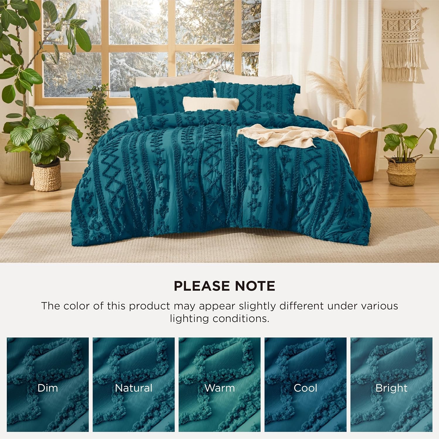 image:imageBedsure Tufted Boho Comforter Set Queen Size Beige Boho Bed Set GentleSoft 3 Pieces FarmhouseStyle Embroidery Bedding Gifts for Woman Soft Jacquard Kids Queen Comforter for All Seasons16 Teal Elegant