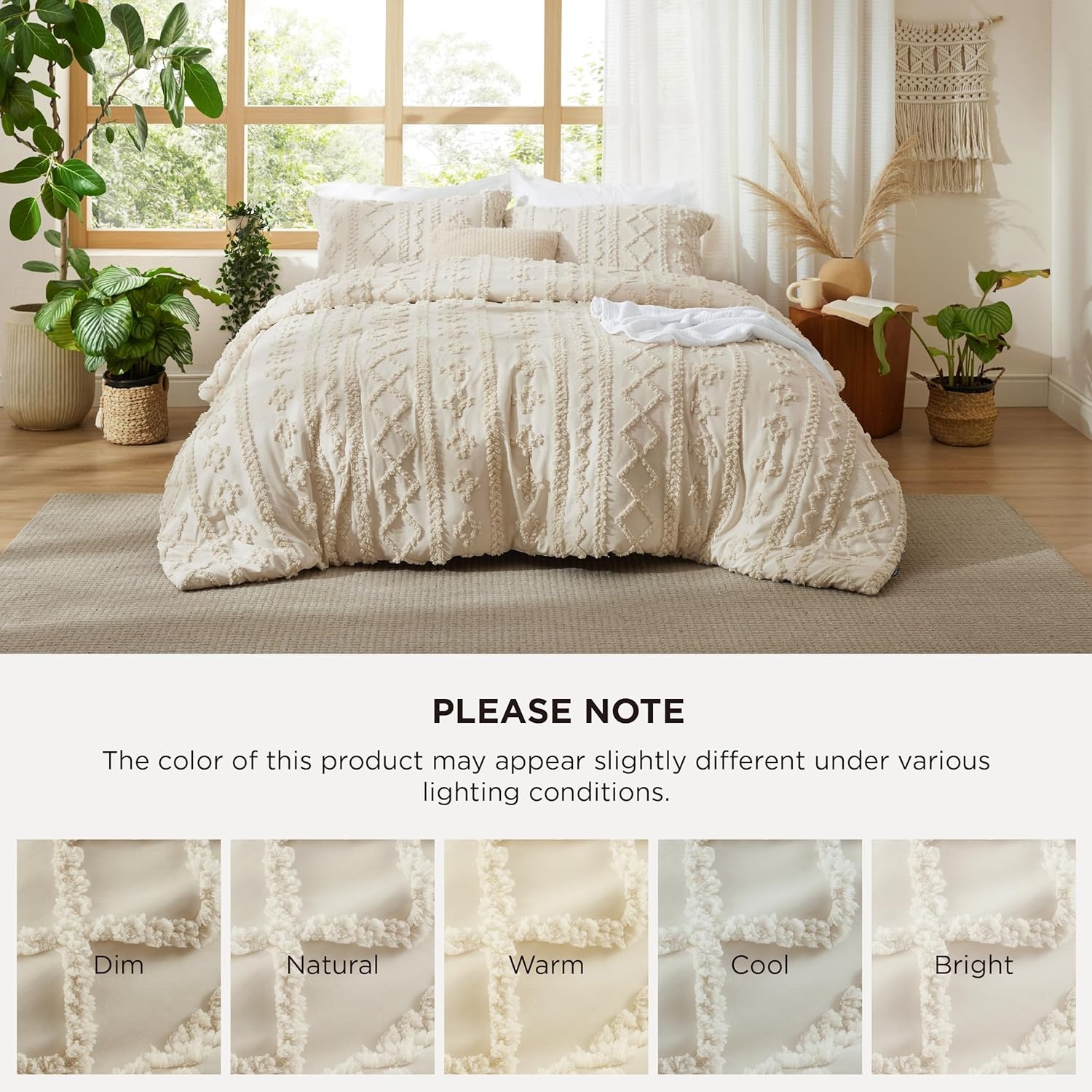 image:imageBedsure Tufted Boho Comforter Set Queen Size Beige Boho Bed Set GentleSoft 3 Pieces FarmhouseStyle Embroidery Bedding Gifts for Woman Soft Jacquard Kids Queen Comforter for All Seasons01 Beige Elegant