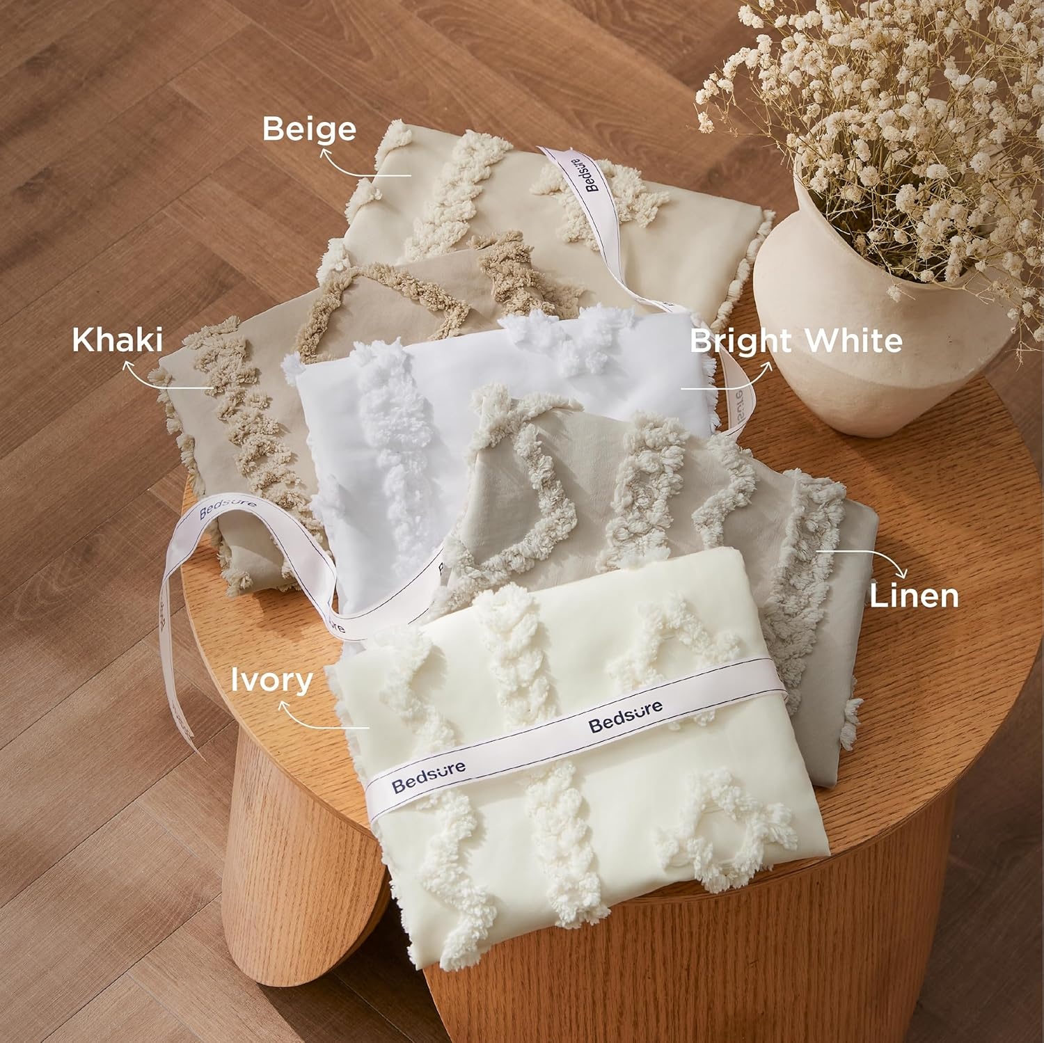image:imageBedsure Tufted Boho Comforter Set Queen Size Beige Boho Bed Set GentleSoft 3 Pieces FarmhouseStyle Embroidery Bedding Gifts for Woman Soft Jacquard Kids Queen Comforter for All Seasons01 Beige Elegant