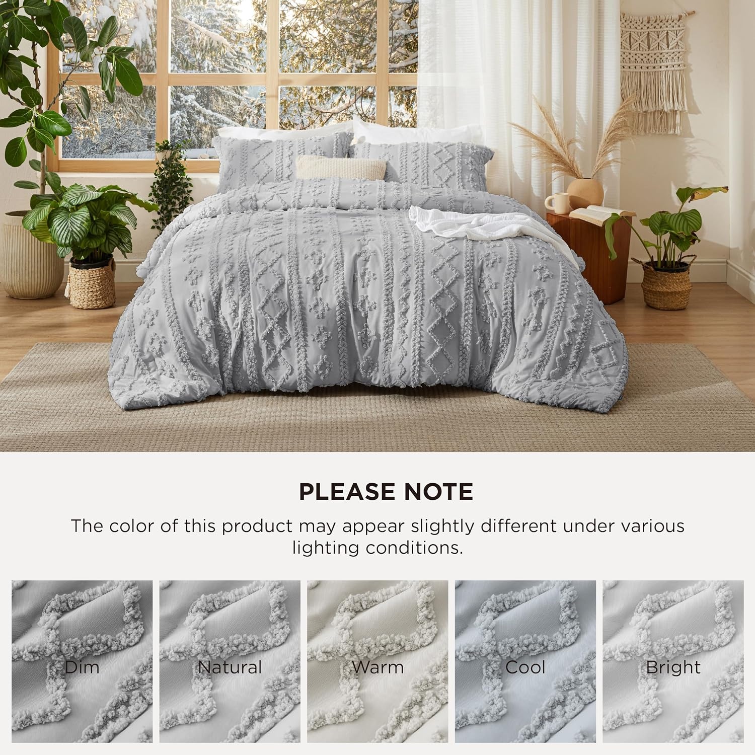 image:imageBedsure Tufted Boho Comforter Set Queen Size Beige Boho Bed Set GentleSoft 3 Pieces FarmhouseStyle Embroidery Bedding Gifts for Woman Soft Jacquard Kids Queen Comforter for All Seasons18 Light Grey Elegant
