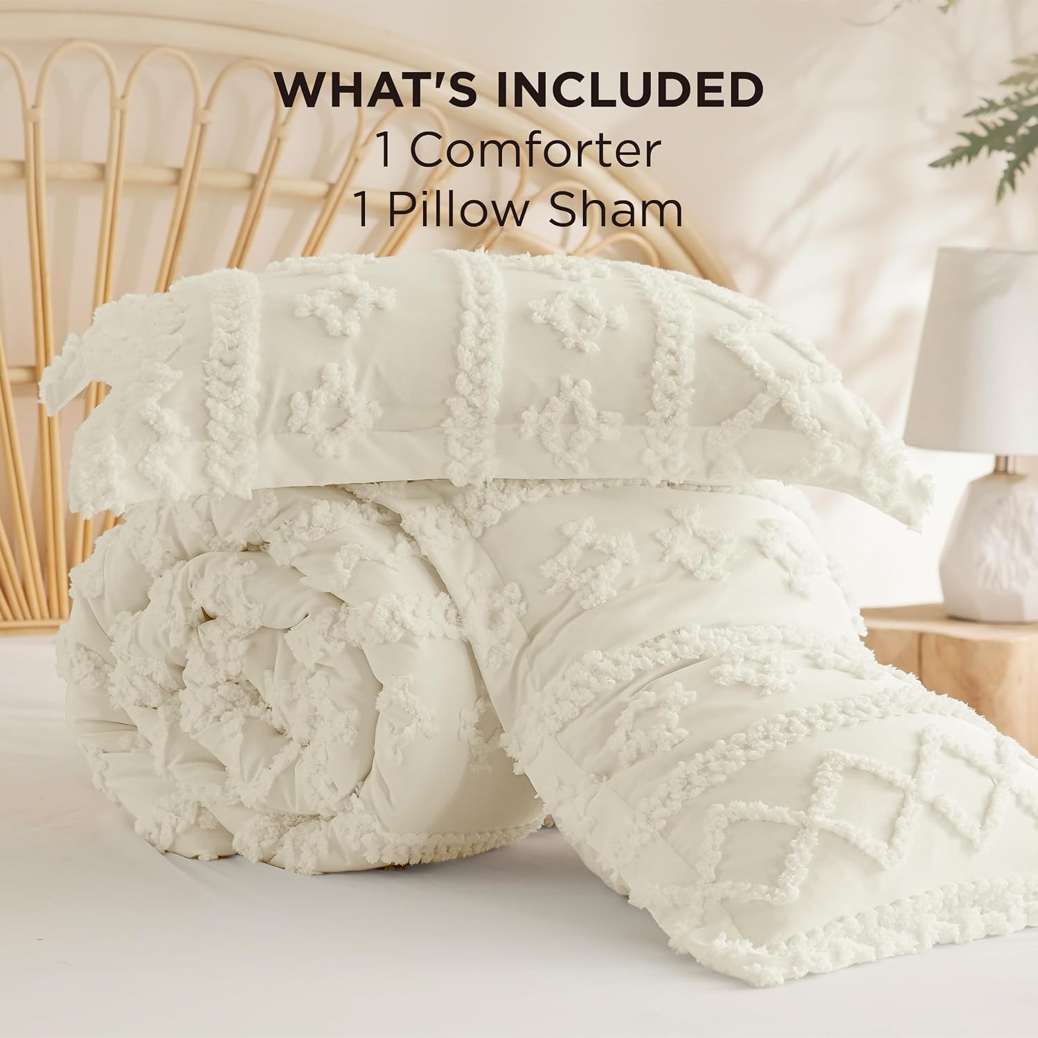image:imageBedsure Tufted Boho Comforter Set Queen Size Beige Boho Bed Set GentleSoft 3 Pieces FarmhouseStyle Embroidery Bedding Gifts for Woman Soft Jacquard Kids Queen Comforter for All Seasons11 White Elegant