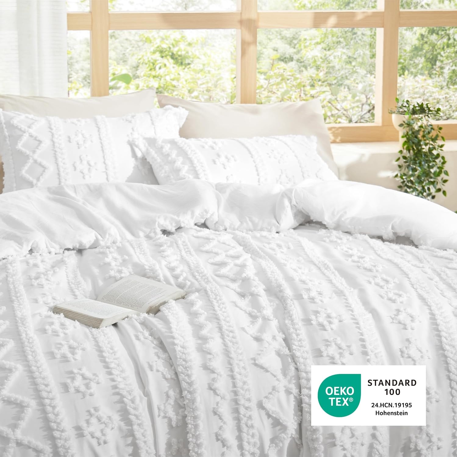image:imageBedsure Tufted Boho Comforter Set Queen Size Beige Boho Bed Set GentleSoft 3 Pieces FarmhouseStyle Embroidery Bedding Gifts for Woman Soft Jacquard Kids Queen Comforter for All Seasons02 Bright White Elegant