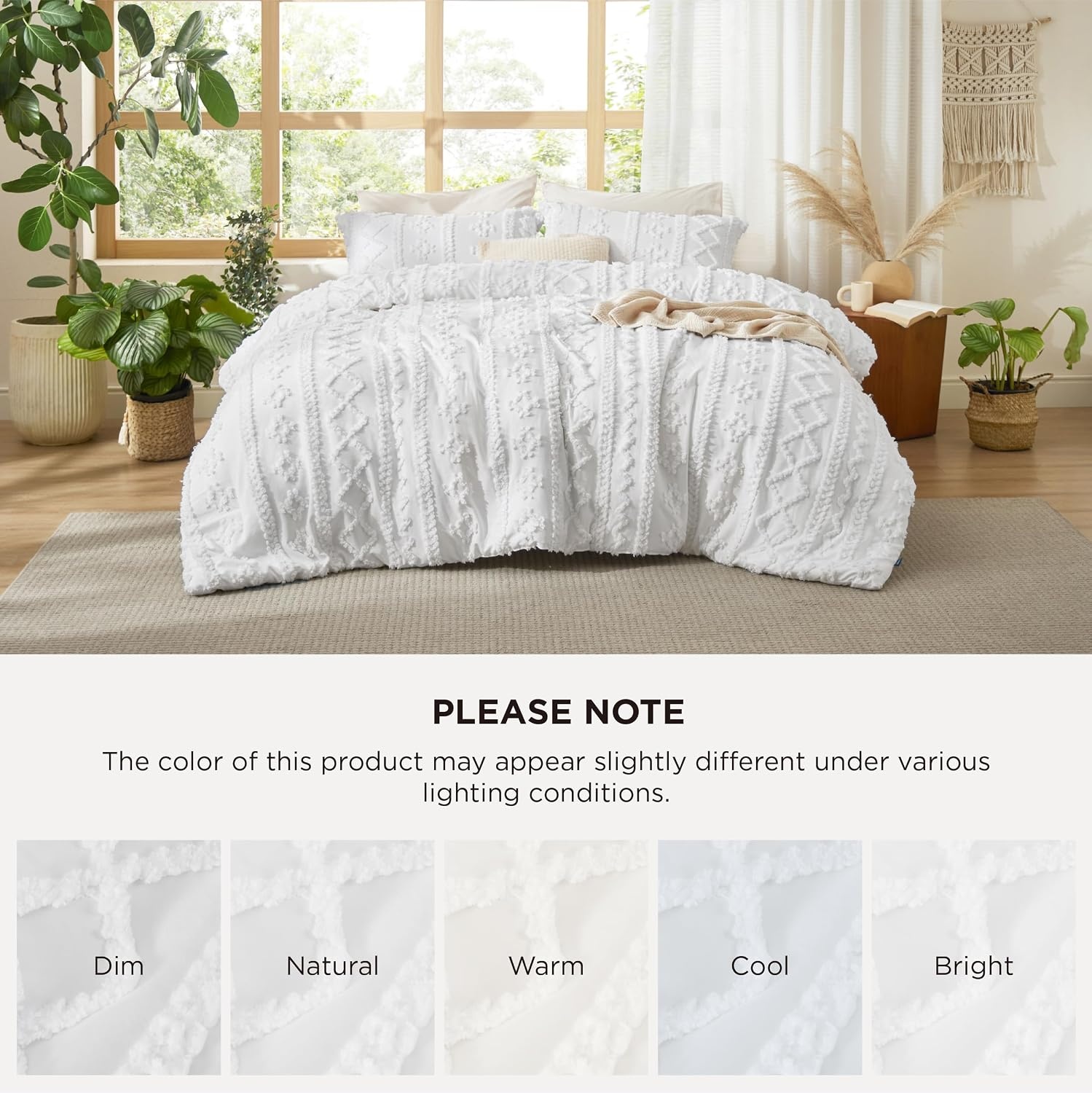 image:imageBedsure Tufted Boho Comforter Set Queen Size Beige Boho Bed Set GentleSoft 3 Pieces FarmhouseStyle Embroidery Bedding Gifts for Woman Soft Jacquard Kids Queen Comforter for All Seasons02 Bright White Elegant