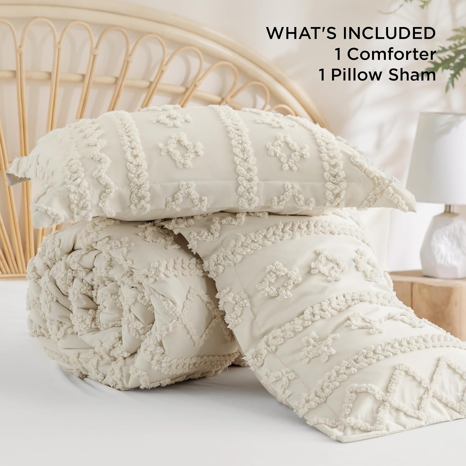 image:imageBedsure Tufted Boho Comforter Set Queen Size Beige Boho Bed Set GentleSoft 3 Pieces FarmhouseStyle Embroidery Bedding Gifts for Woman Soft Jacquard Kids Queen Comforter for All Seasons01 Beige Elegant