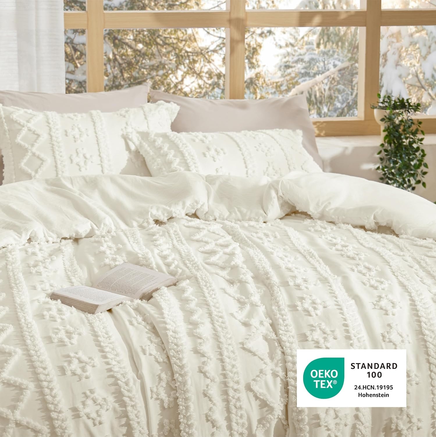 image:imageBedsure Tufted Boho Comforter Set Queen Size Beige Boho Bed Set GentleSoft 3 Pieces FarmhouseStyle Embroidery Bedding Gifts for Woman Soft Jacquard Kids Queen Comforter for All Seasons11 White Elegant