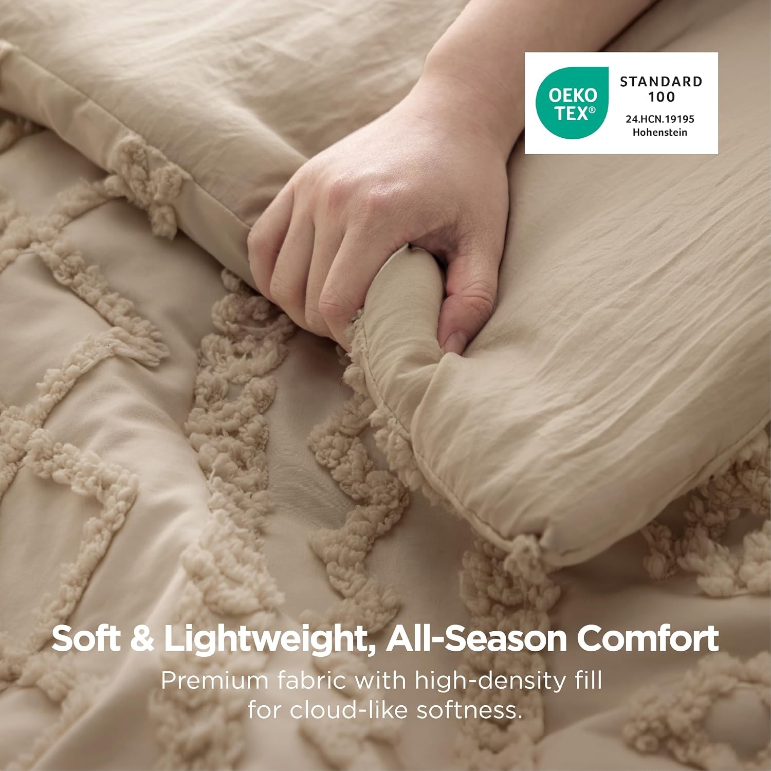 image:imageBedsure Tufted Boho Comforter Set Queen Size Beige Boho Bed Set GentleSoft 3 Pieces FarmhouseStyle Embroidery Bedding Gifts for Woman Soft Jacquard Kids Queen Comforter for All Seasons09 Light Brown Elegant