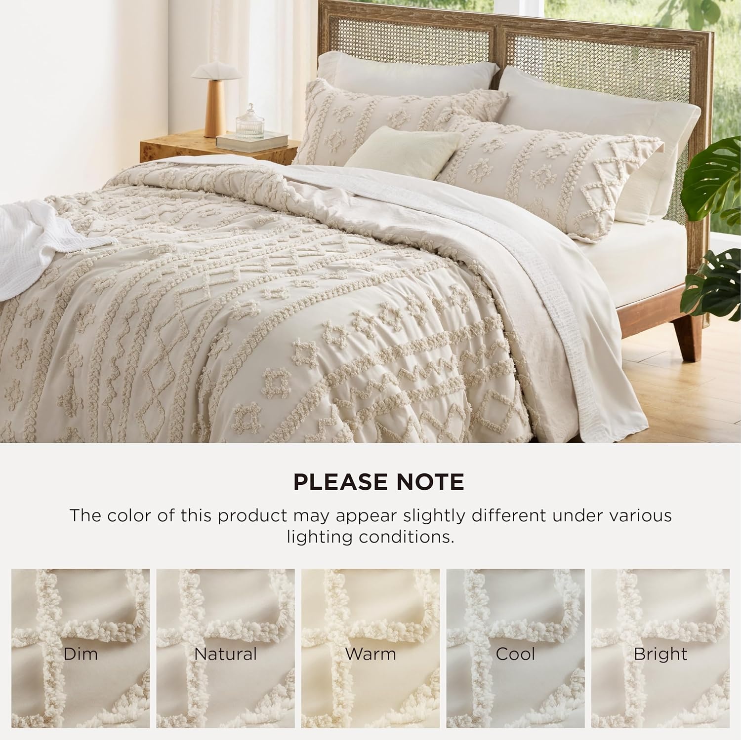 image:imageBedsure Tufted Boho Comforter Set Queen Size Beige Boho Bed Set GentleSoft 3 Pieces FarmhouseStyle Embroidery Bedding Gifts for Woman Soft Jacquard Kids Queen Comforter for All Seasons01 Beige Elegant