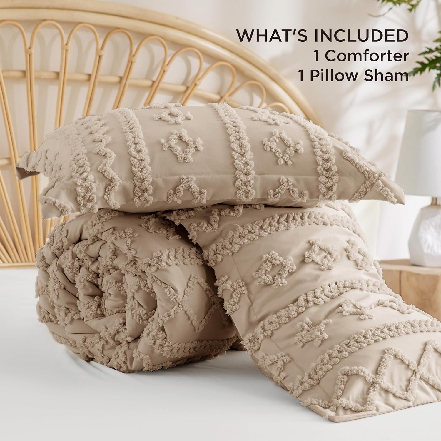 image:imageBedsure Tufted Boho Comforter Set Queen Size Beige Boho Bed Set GentleSoft 3 Pieces FarmhouseStyle Embroidery Bedding Gifts for Woman Soft Jacquard Kids Queen Comforter for All Seasons09 Light Brown Elegant