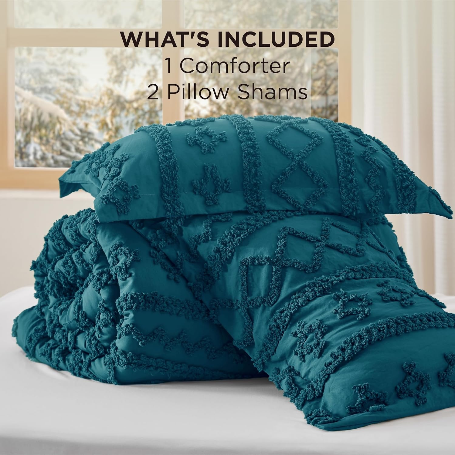 image:imageBedsure Tufted Boho Comforter Set Queen Size Beige Boho Bed Set GentleSoft 3 Pieces FarmhouseStyle Embroidery Bedding Gifts for Woman Soft Jacquard Kids Queen Comforter for All Seasons16 Teal Elegant