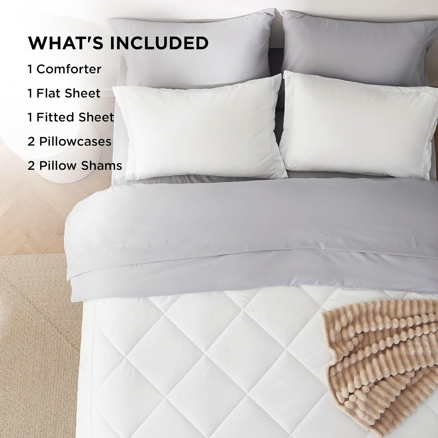 image:imageBedsure Twin XL Comforter 5 Pieces Reversible Blush Pink Bed in a Bag Twin XL Bedding Comforter Set College Dorm Essentials with 1 Flat Sheet 1 Fitted Sheet 1 Pillowcase and 1 Pillow Sham15 WhiteLight Grey