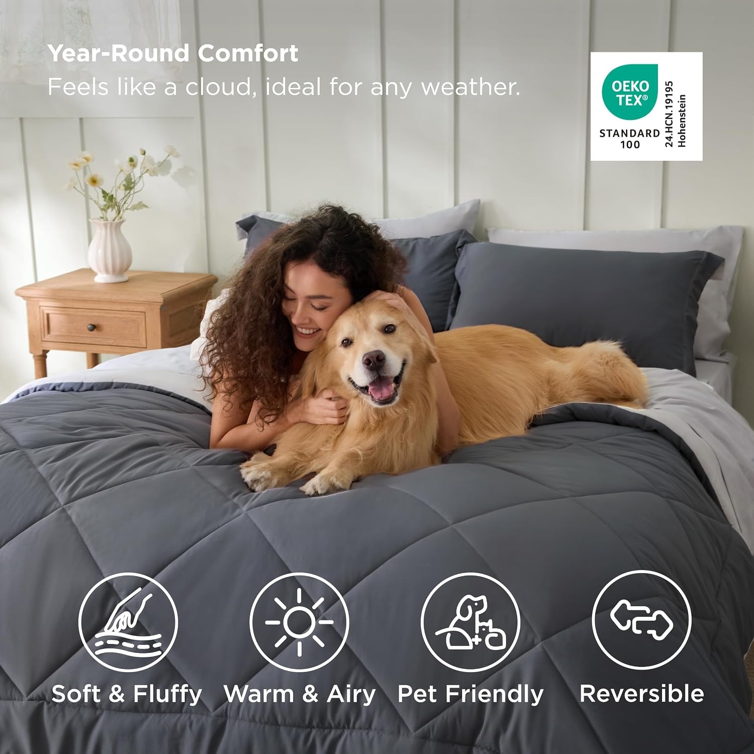 image:imageBedsure Twin XL Comforter 5 Pieces Reversible Blush Pink Bed in a Bag Twin XL Bedding Comforter Set College Dorm Essentials with 1 Flat Sheet 1 Fitted Sheet 1 Pillowcase and 1 Pillow Sham04 Dark GreyLight Grey