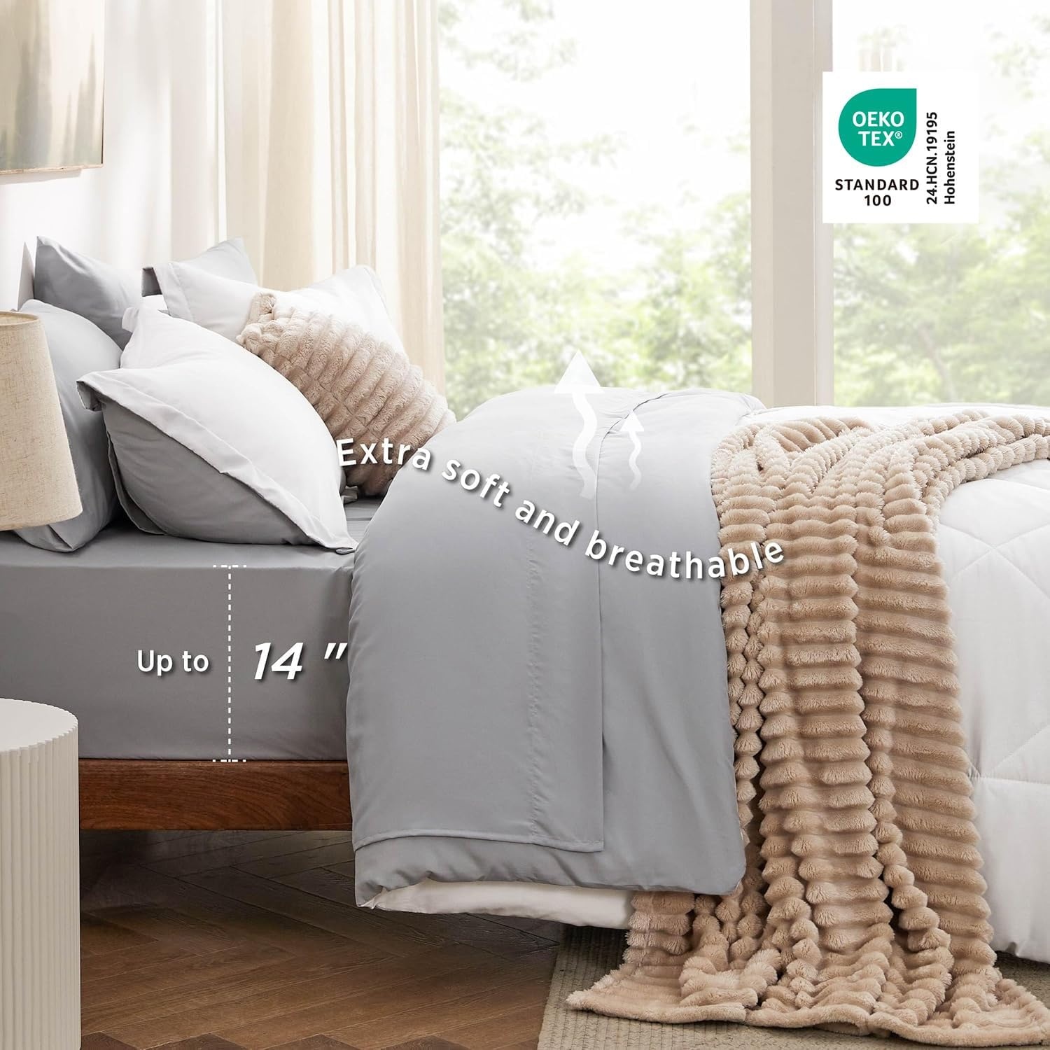 image:imageBedsure Twin XL Comforter 5 Pieces Reversible Blush Pink Bed in a Bag Twin XL Bedding Comforter Set College Dorm Essentials with 1 Flat Sheet 1 Fitted Sheet 1 Pillowcase and 1 Pillow Sham15 WhiteLight Grey