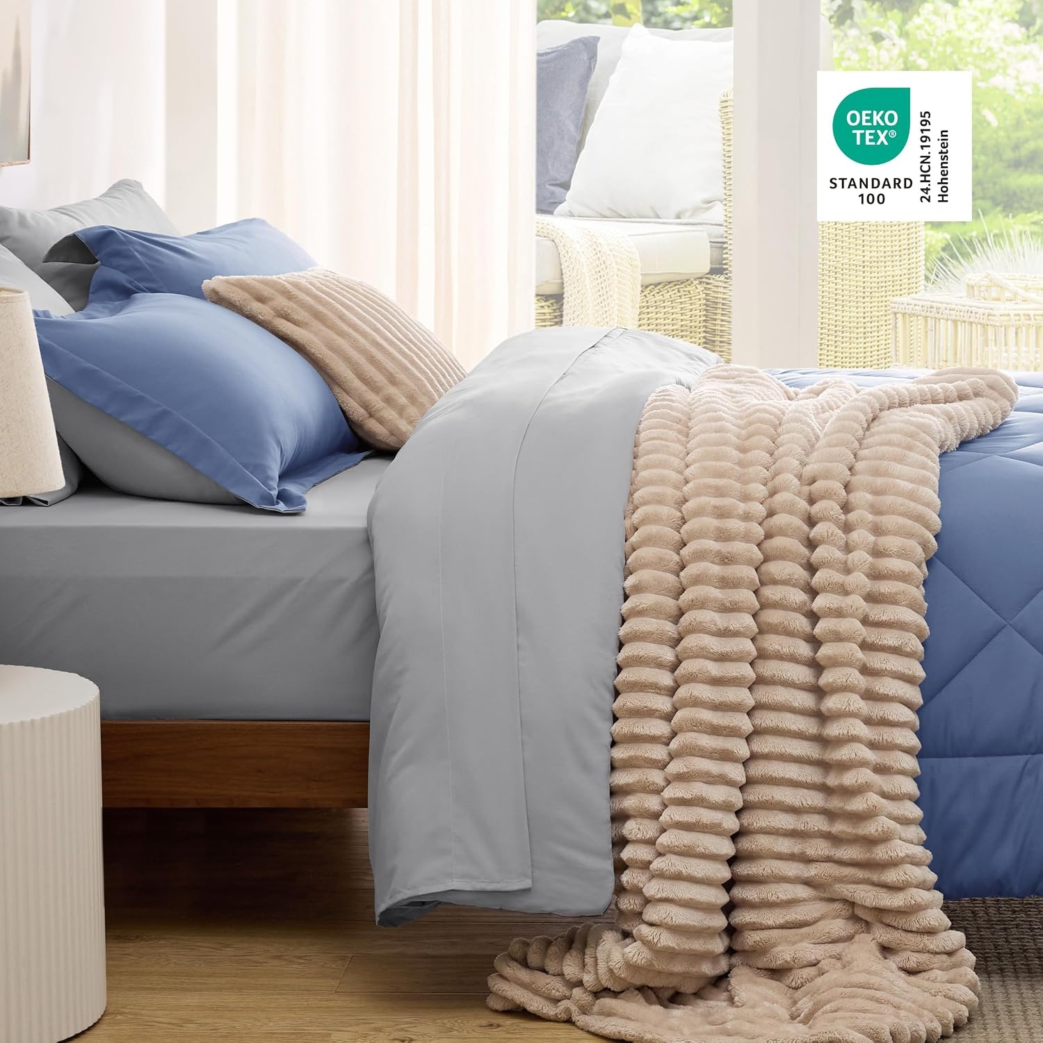 image:imageBedsure Twin XL Comforter 5 Pieces Reversible Blush Pink Bed in a Bag Twin XL Bedding Comforter Set College Dorm Essentials with 1 Flat Sheet 1 Fitted Sheet 1 Pillowcase and 1 Pillow Sham18 Infinity BlueLight Grey